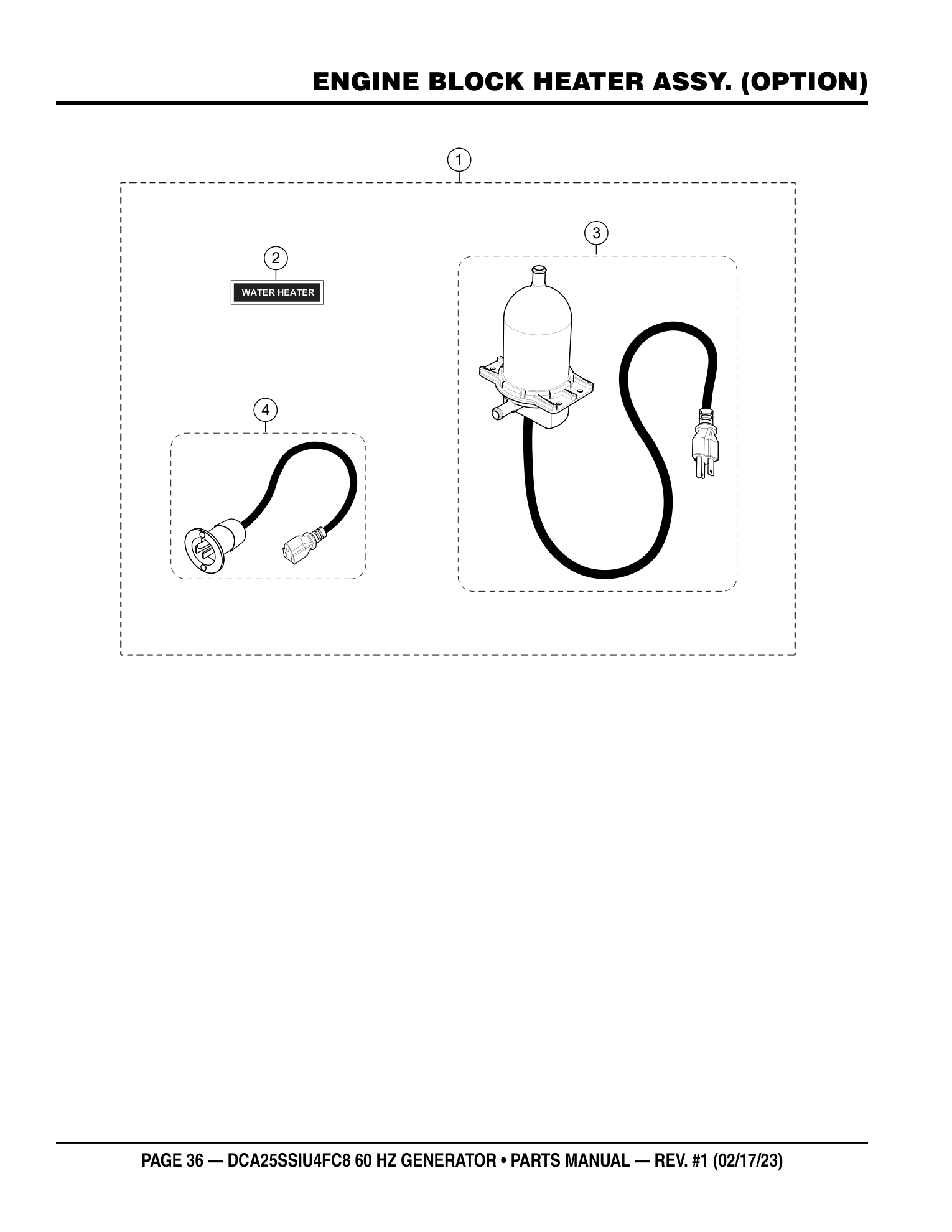 Multiquip DCA25SSIU4FC8 Generator ENGINE BLOCK HEATER ASSY. (OPTION) parts diagram