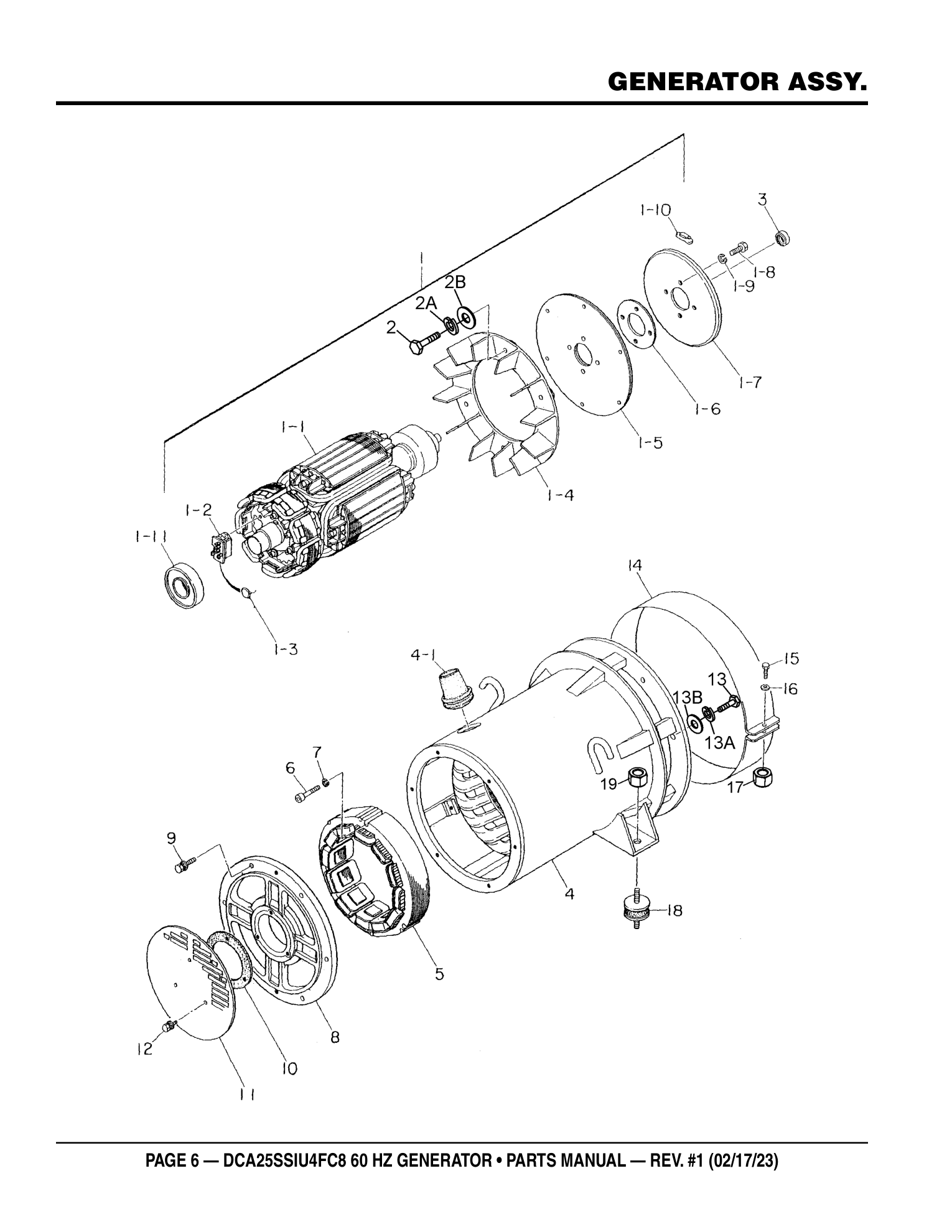 Multiquip DCA25SSIU4FC8 Generator GENERATOR ASSY. parts diagram