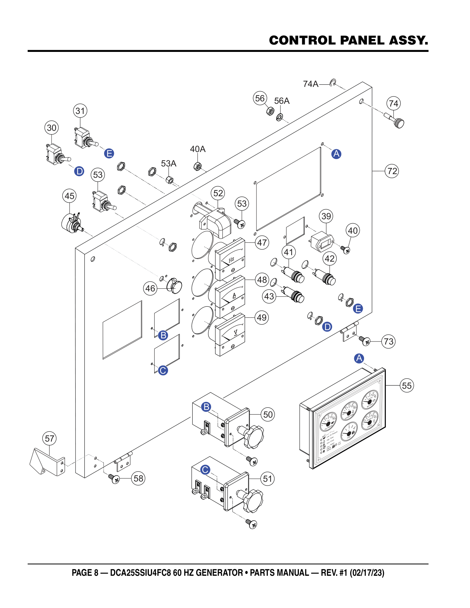 Multiquip DCA25SSIU4FC8 Generator CONTROL PANEL ASSY. parts diagram