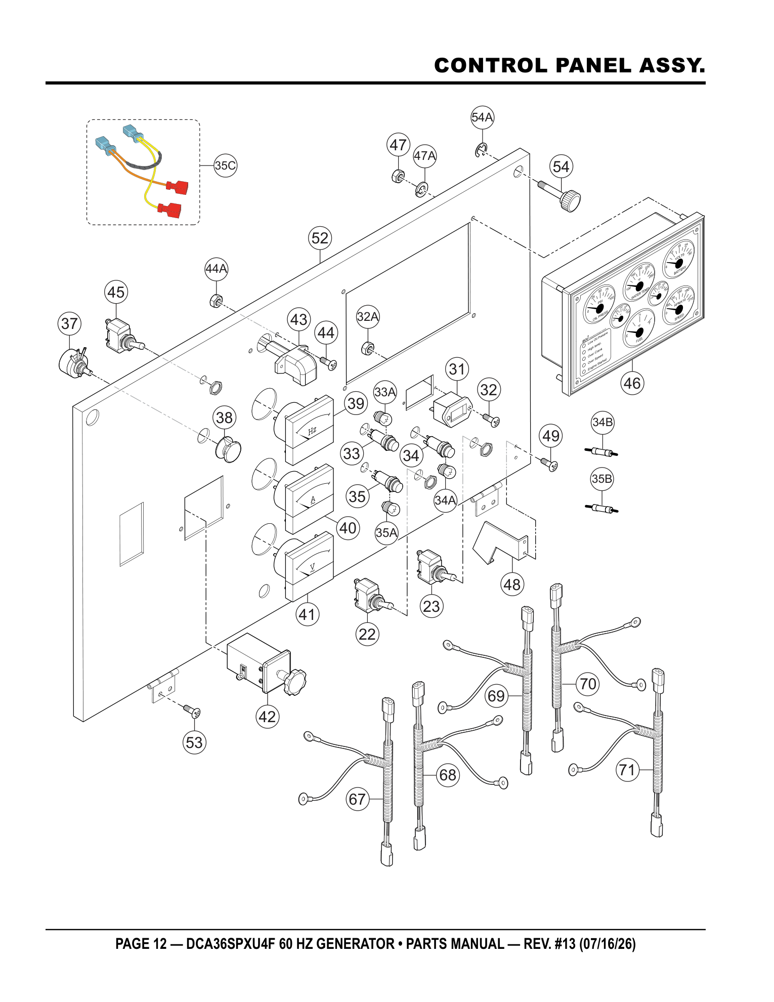 Multiquip DCA36SPXU4F Generator CONTROL PANEL ASSY. parts diagram