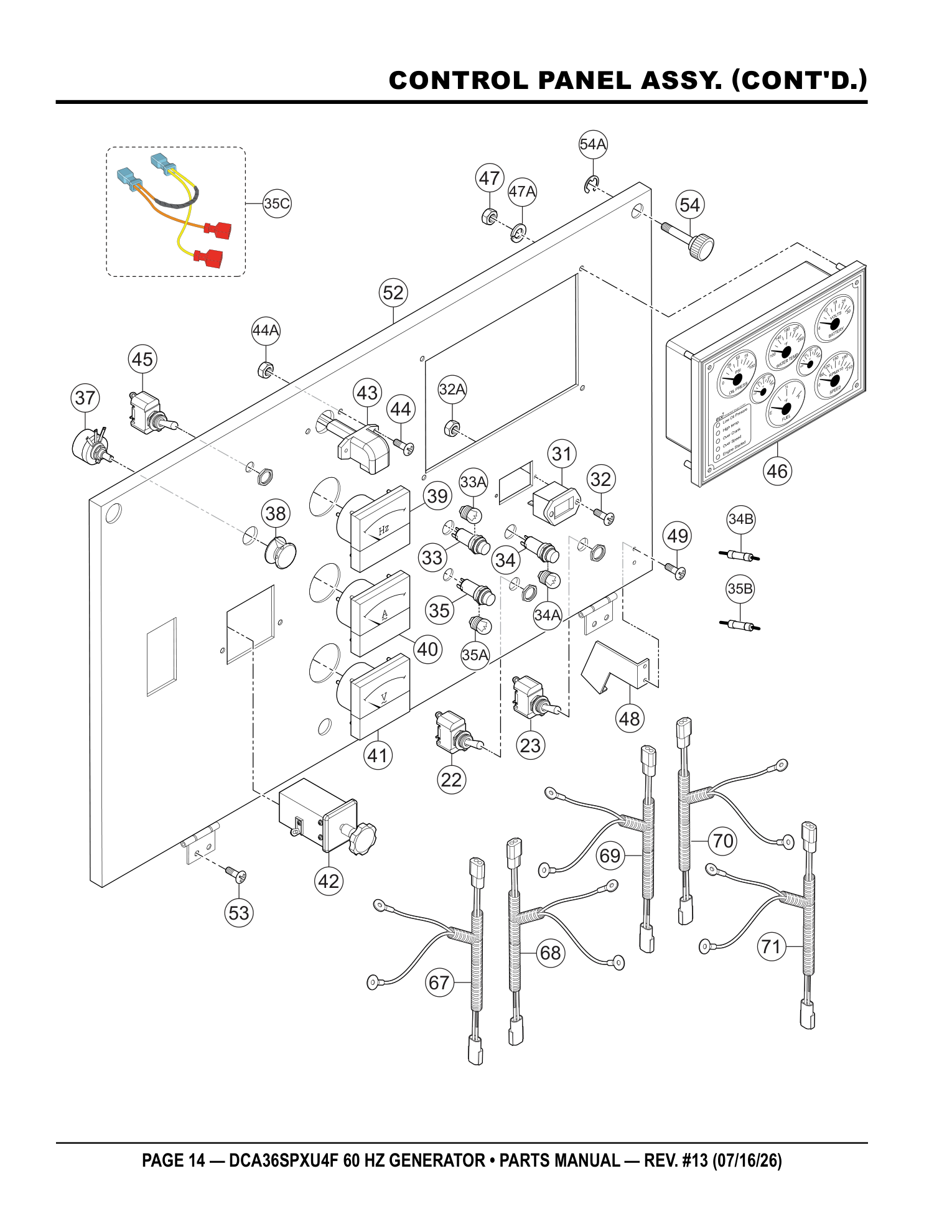 Multiquip DCA36SPXU4F Generator CONTROL PANEL ASSY. (CONT'D.) parts diagram