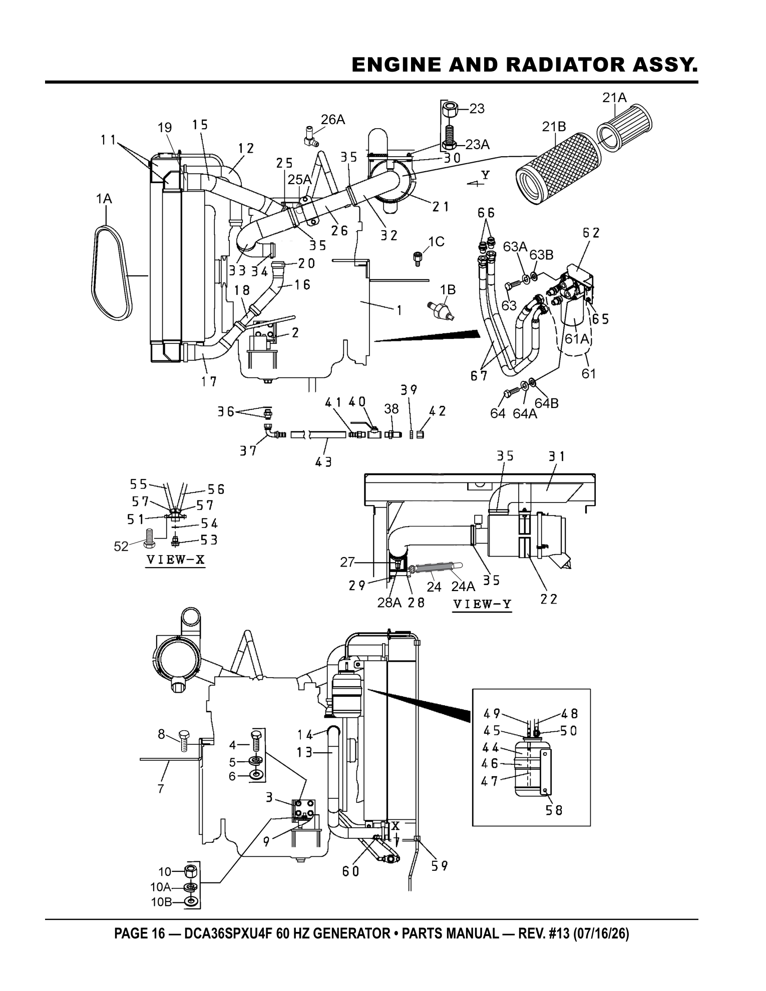 Multiquip DCA36SPXU4F Generator ENGINE AND RADIATOR ASSY. parts diagram
