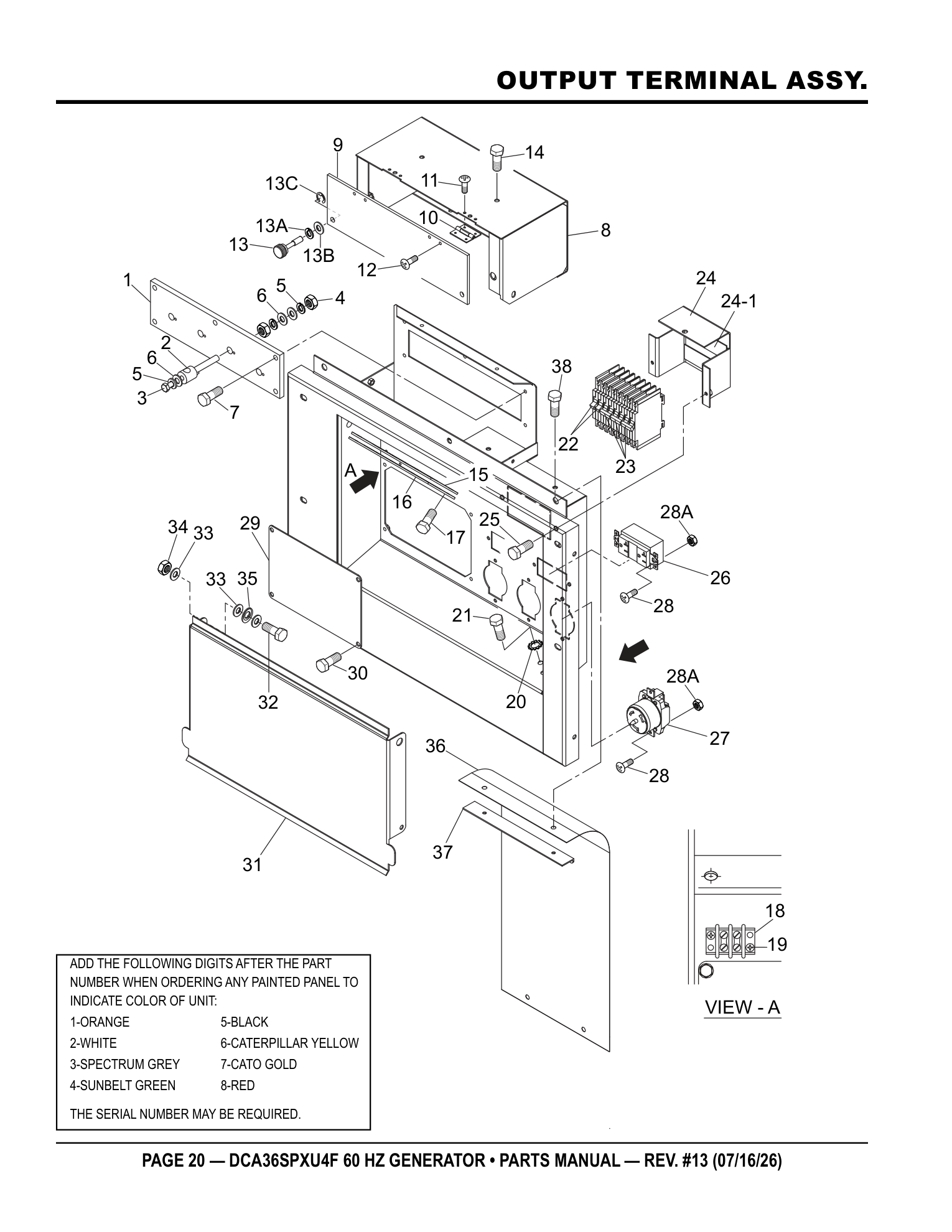 Multiquip DCA36SPXU4F Generator OUTPUT TERMINAL ASSY. parts diagram