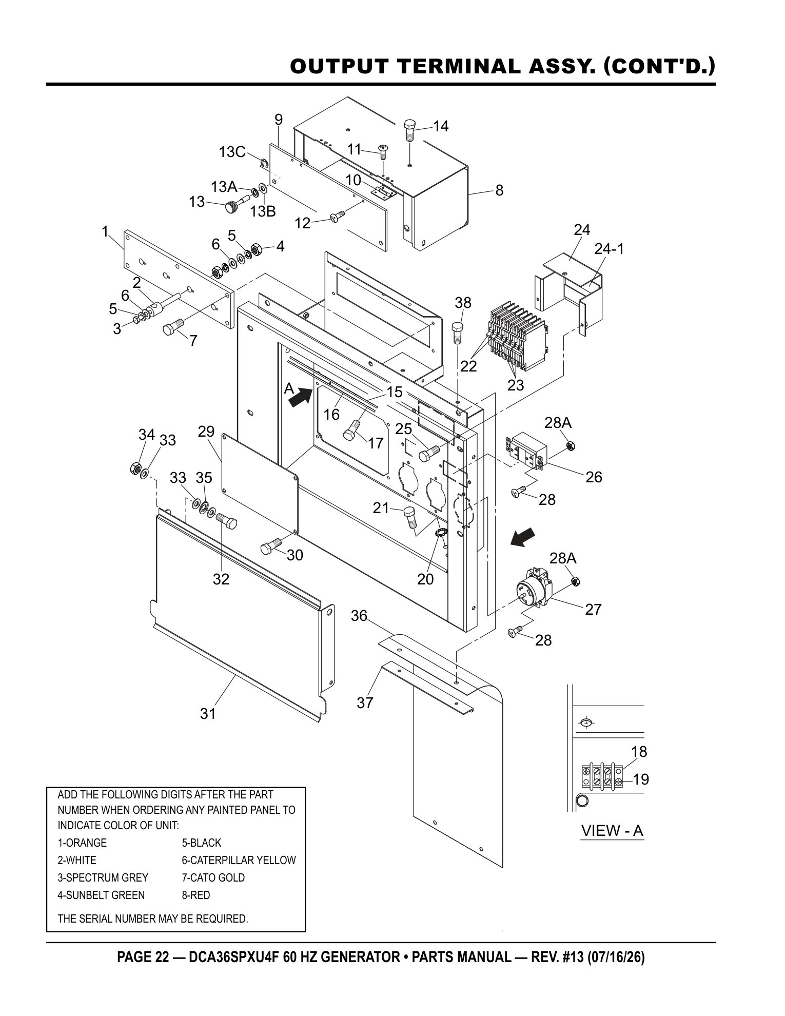 Multiquip DCA36SPXU4F Generator OUTPUT TERMINAL ASSY. (CONT'D.) parts diagram