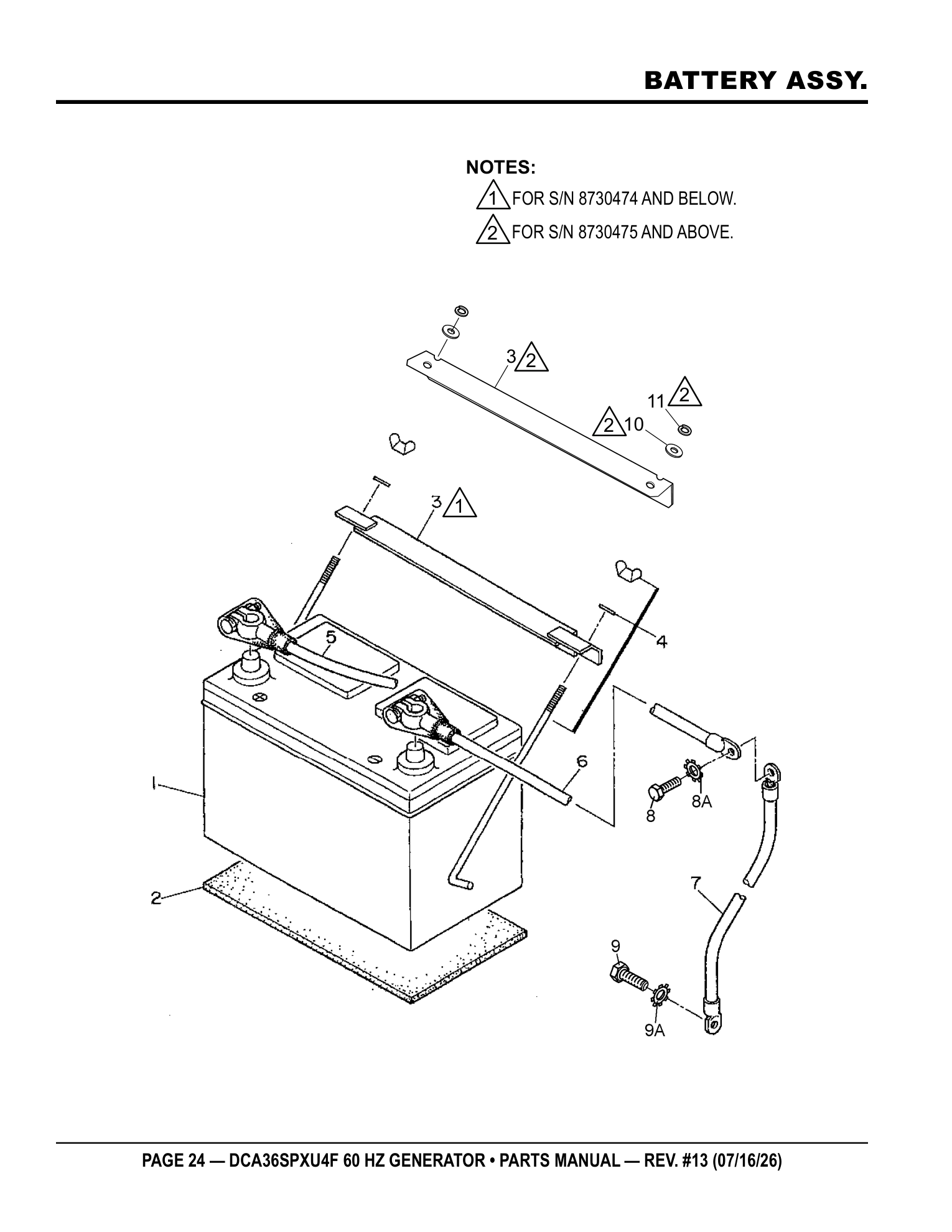 Multiquip DCA36SPXU4F Generator BATTERY ASSY. parts diagram