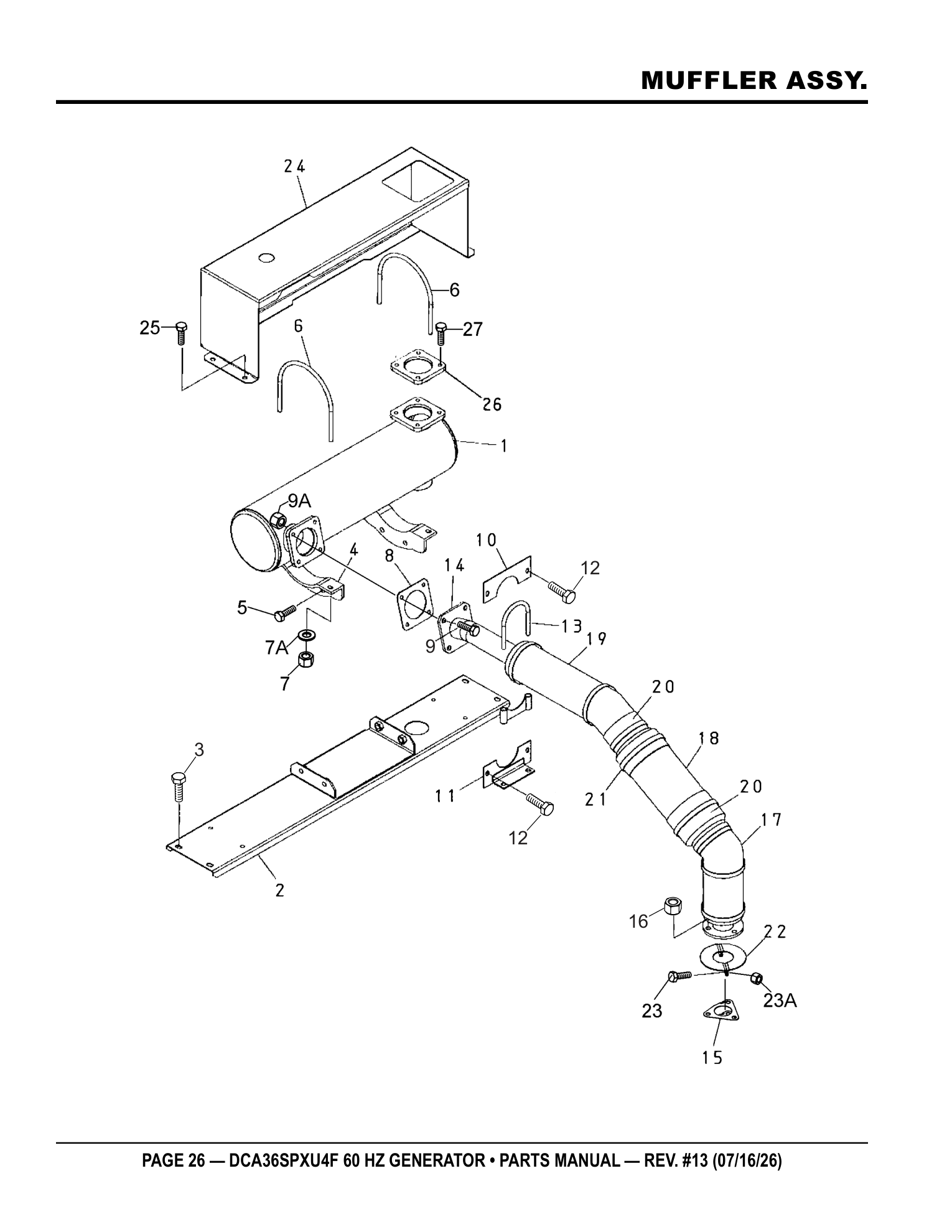 Multiquip DCA36SPXU4F Generator MUFFLER ASSY. parts diagram