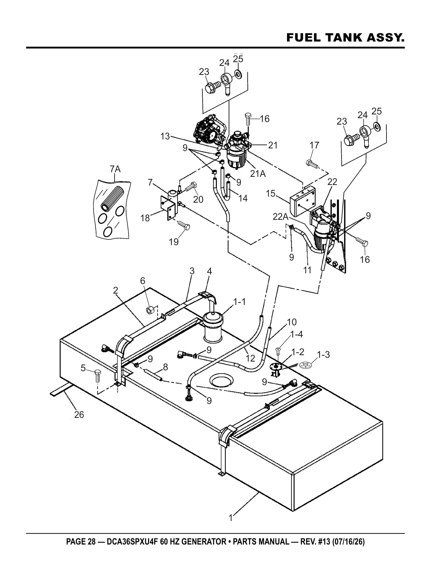 Multiquip DCA36SPXU4F Generator FUEL TANK ASSY. parts diagram