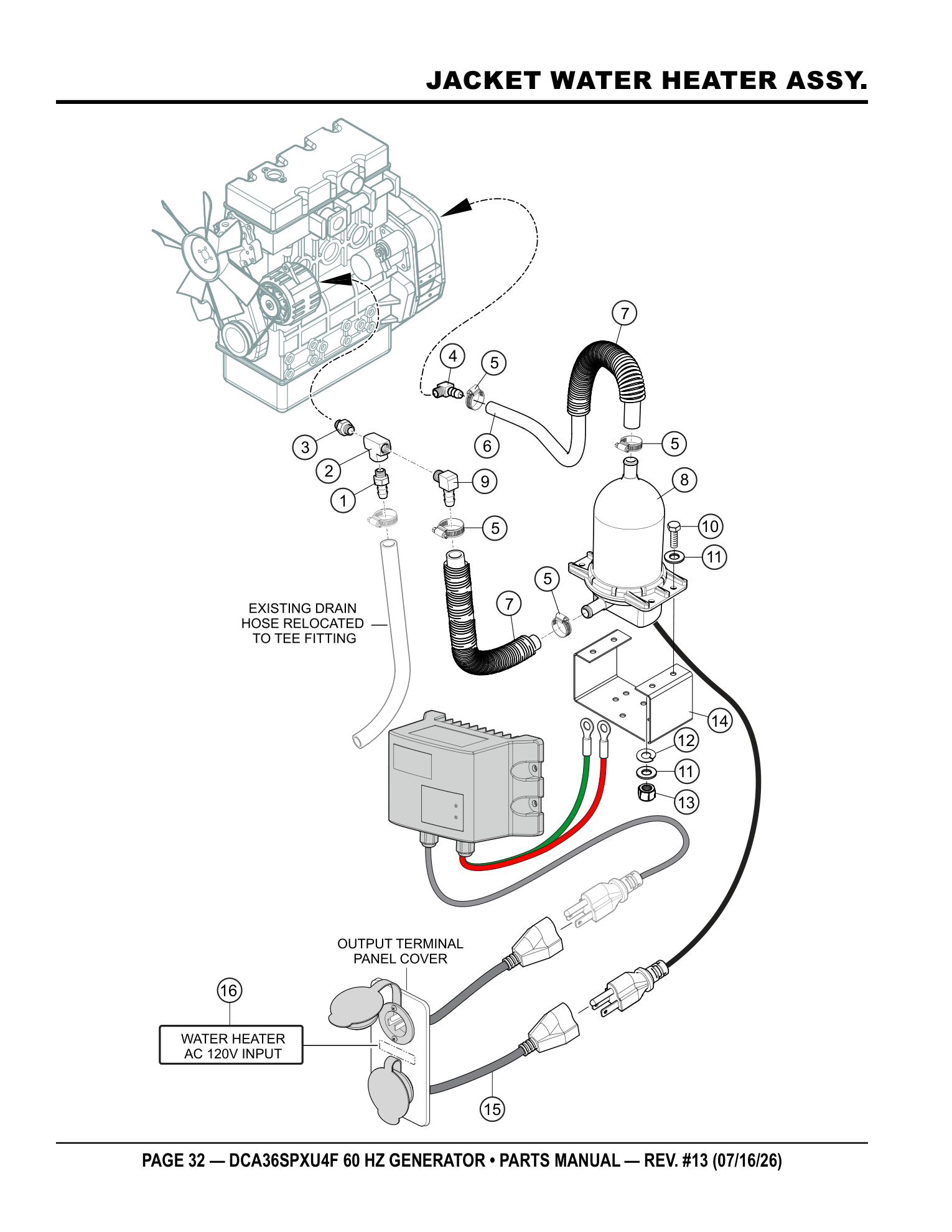 Multiquip DCA36SPXU4F Generator JACKET WATER HEATER ASSY. parts diagram