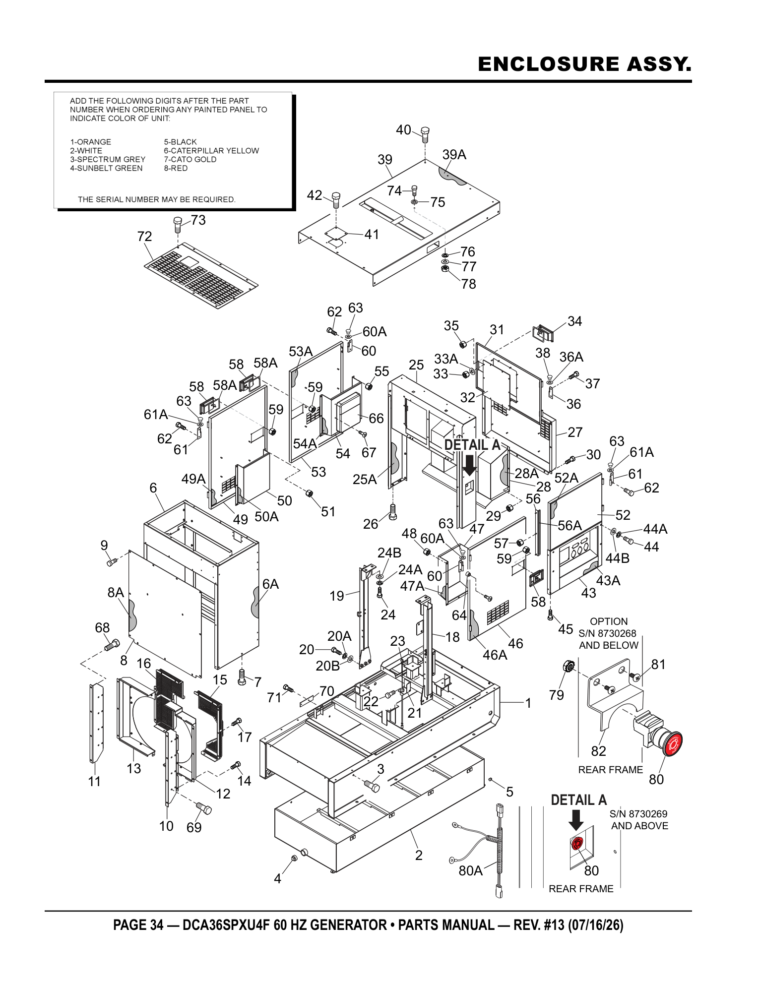 Multiquip DCA36SPXU4F Generator ENCLOSURE ASSY. parts diagram