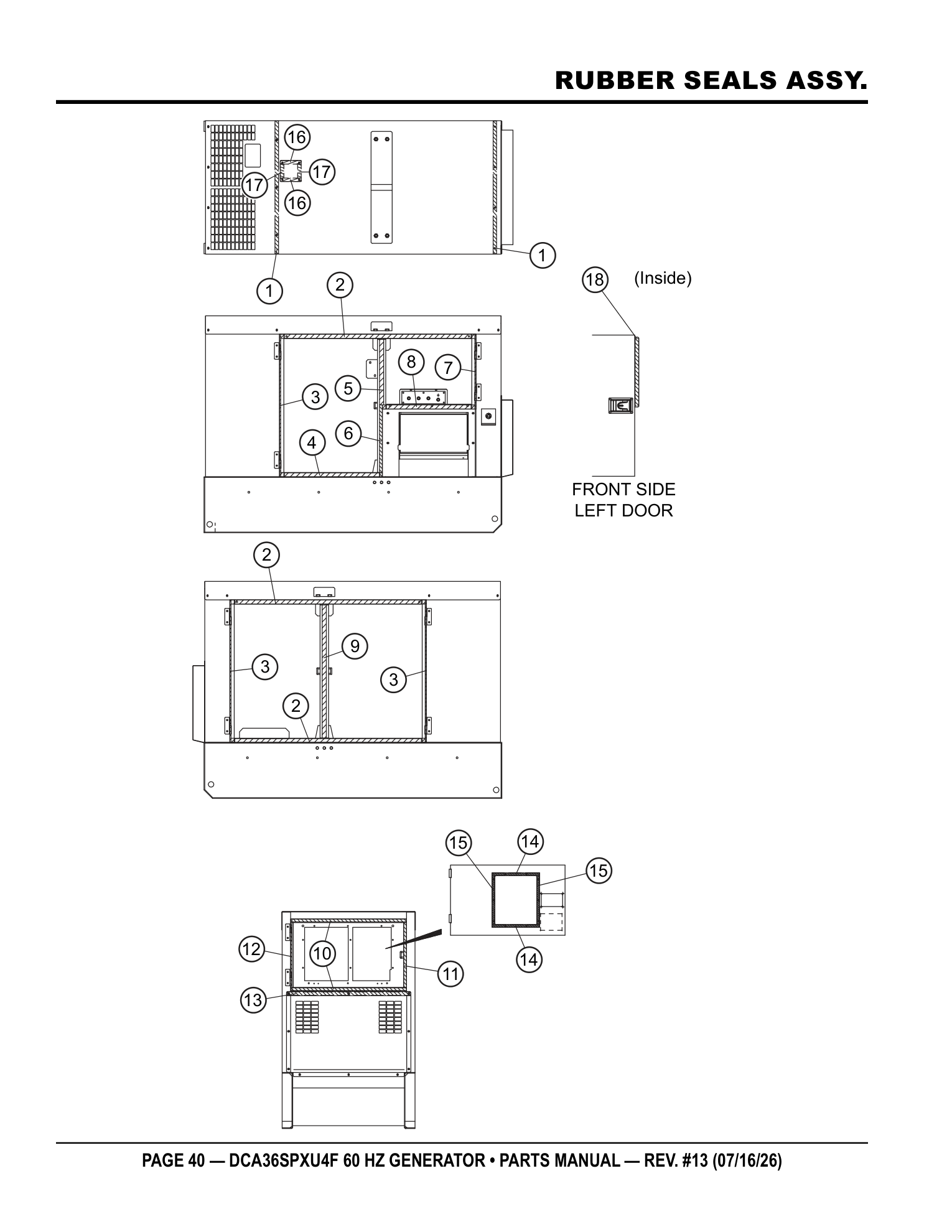 Multiquip DCA36SPXU4F Generator RUBBER SEALS ASSY. parts diagram