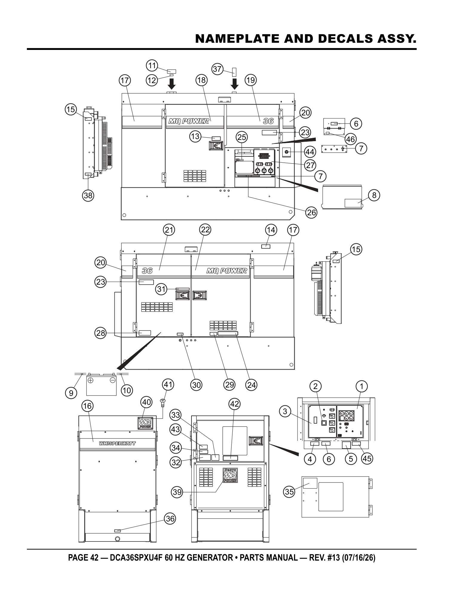 Multiquip DCA36SPXU4F Generator NAMEPLATE AND DECALS ASSY. parts diagram