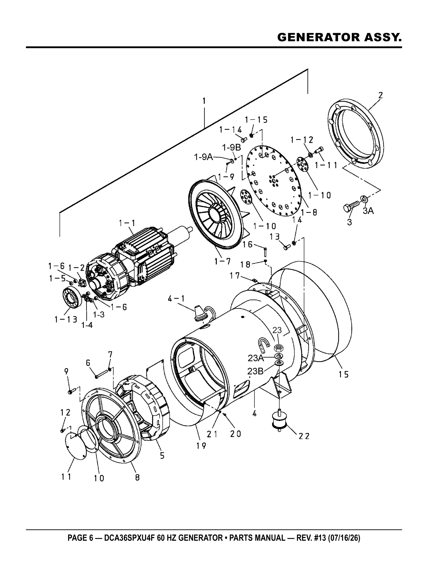 Multiquip DCA36SPXU4F Generator GENERATOR ASSY. parts diagram