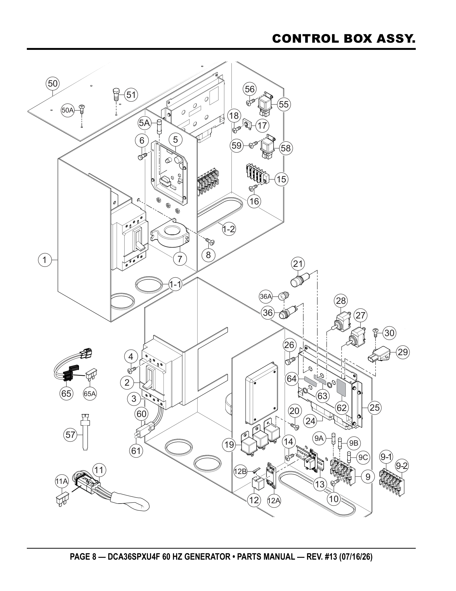 Multiquip DCA36SPXU4F Generator CONTROL BOX ASSY. parts diagram