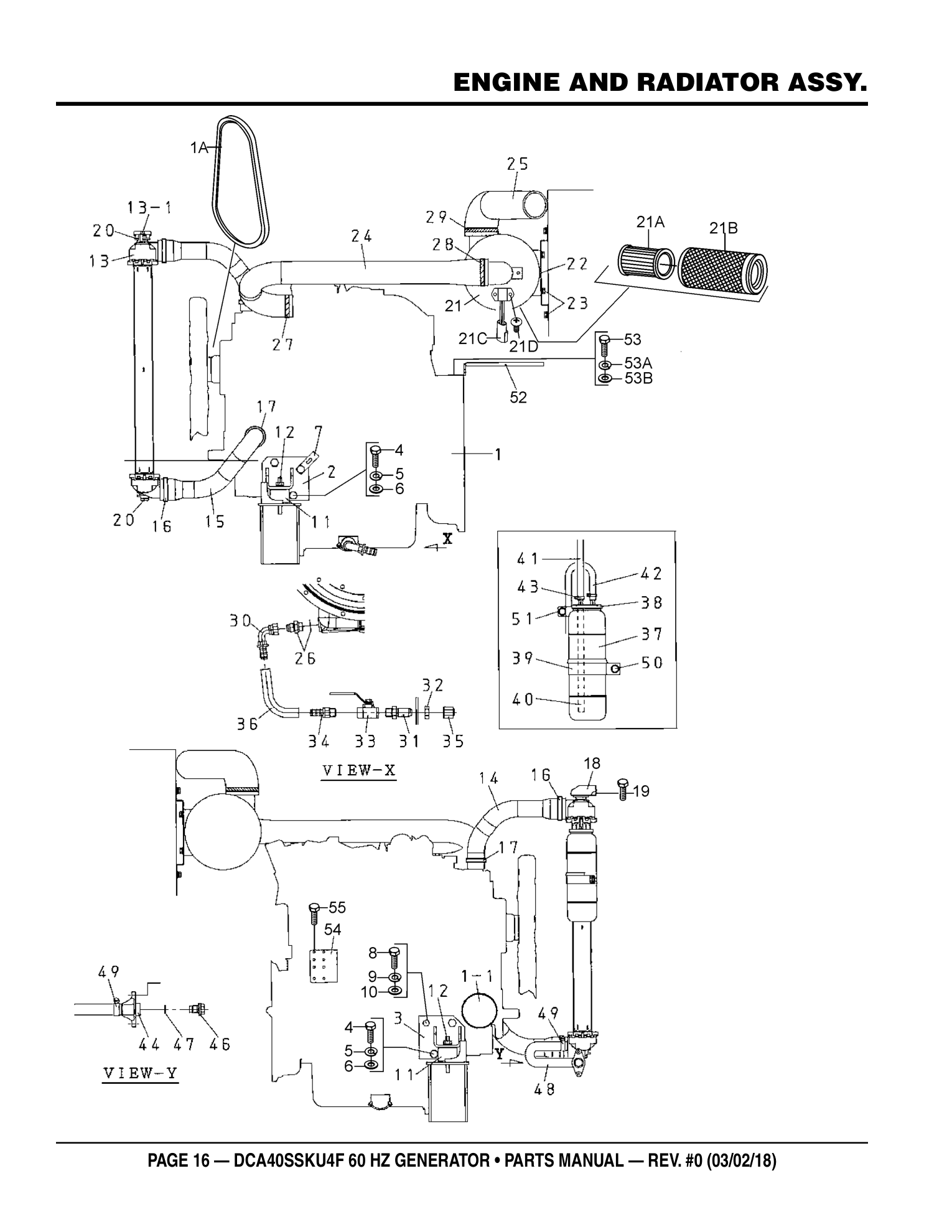 Multiquip DCA40SSKU4F Generator ENGINE AND RADIATOR ASSY. parts diagram