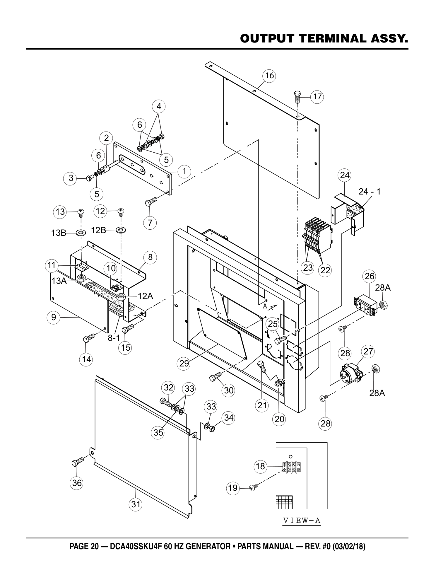 Multiquip DCA40SSKU4F Generator OUTPUT TERMINAL ASSY. parts diagram
