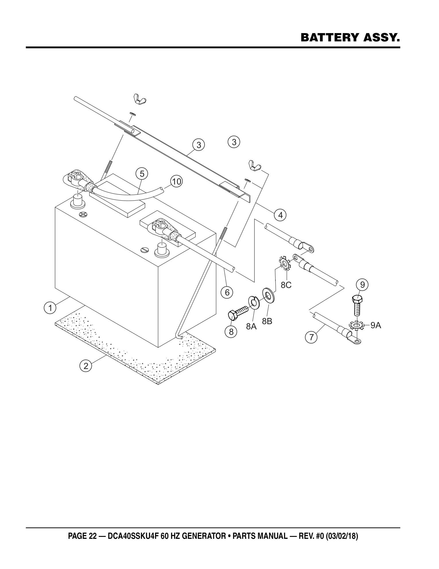 Multiquip DCA40SSKU4F Generator BATTERY ASSY. parts diagram