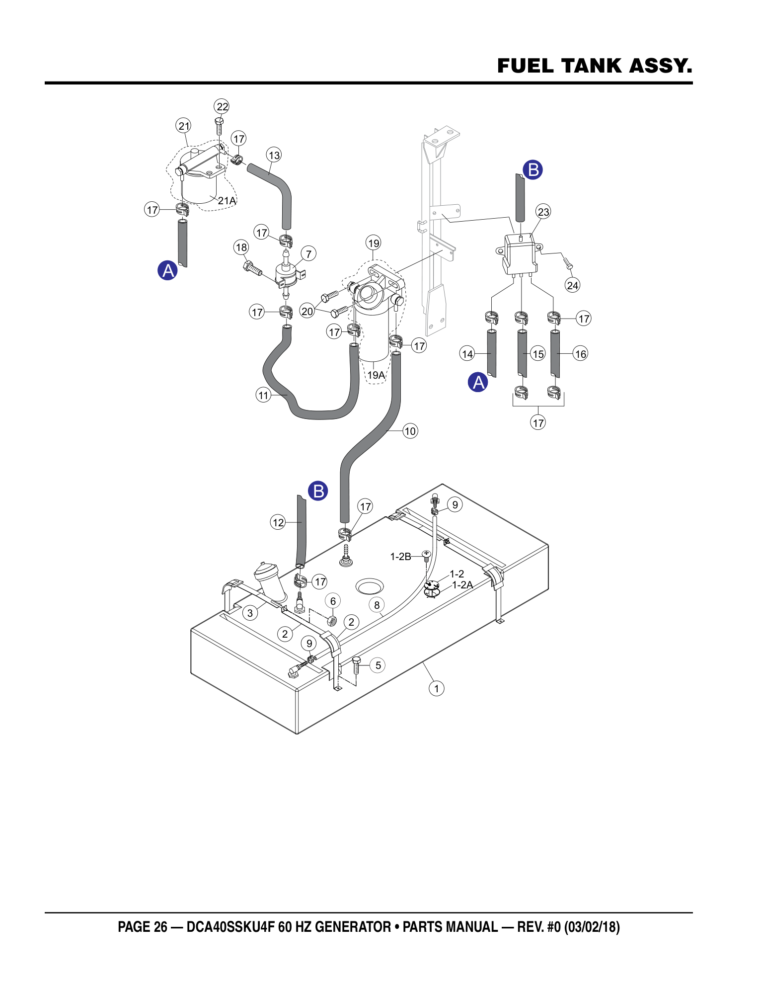 Multiquip DCA40SSKU4F Generator FUEL TANK ASSY. parts diagram