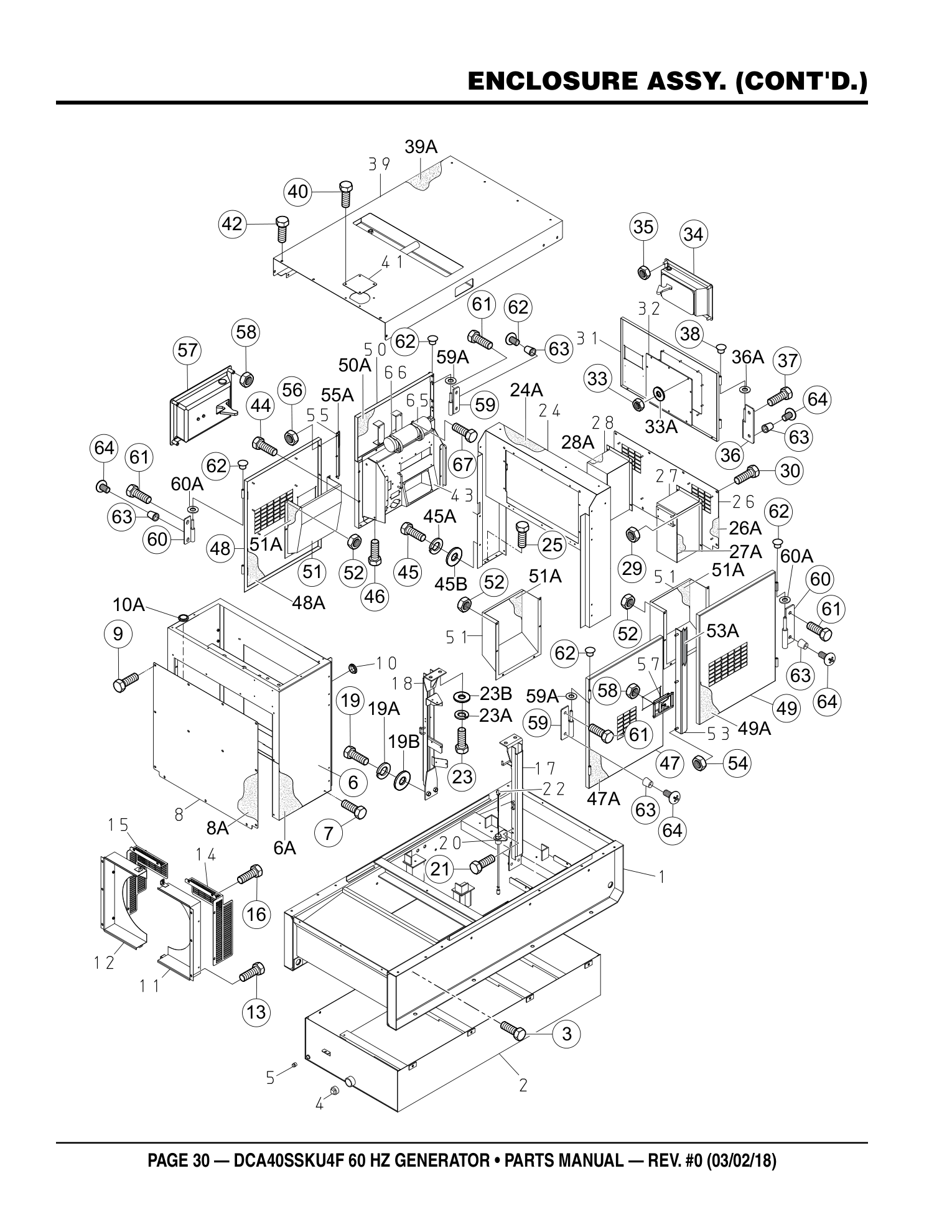 Multiquip DCA40SSKU4F Generator ENCLOSURE ASSY. (CONT'D.) parts diagram