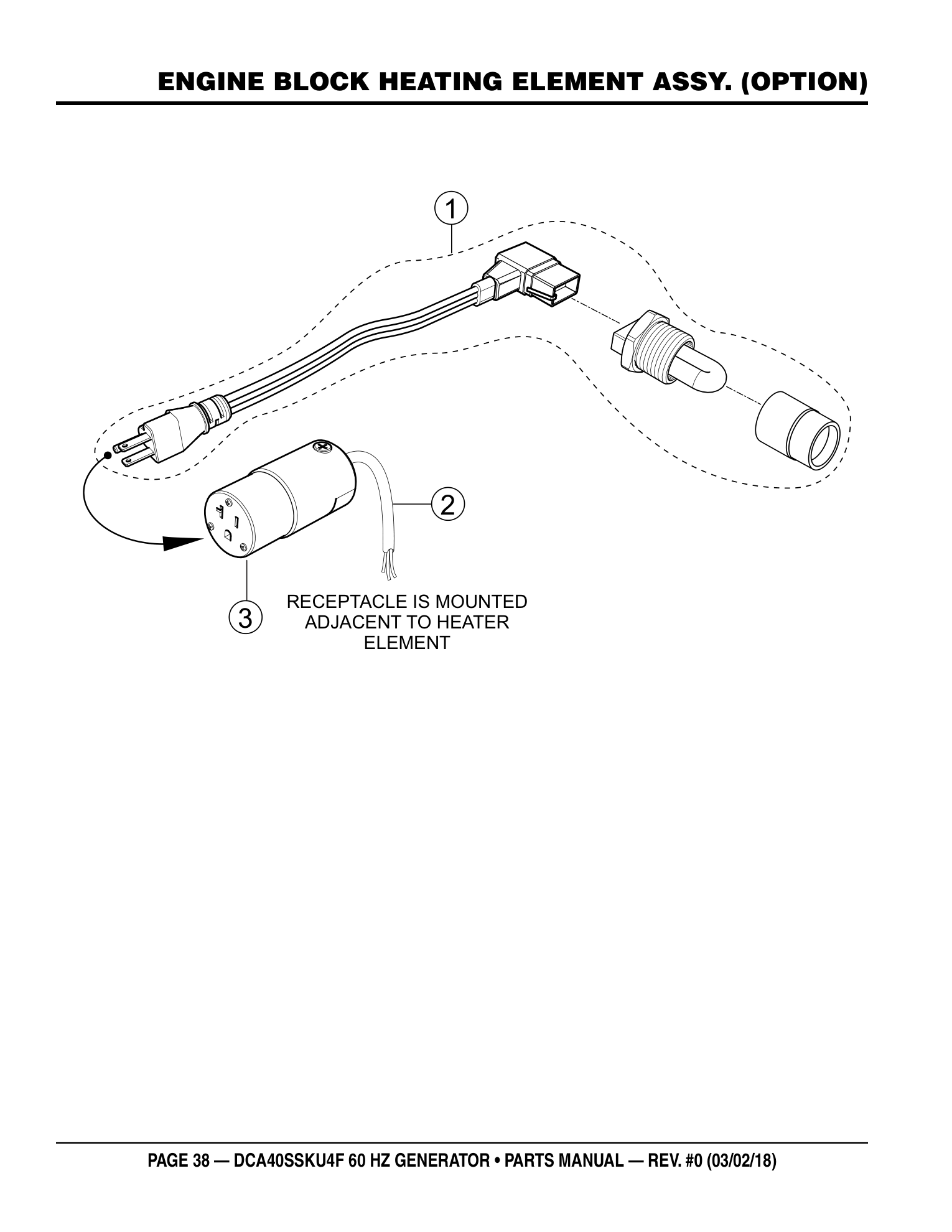 Multiquip DCA40SSKU4F Generator ENGINE BLOCK HEATING ELEMENT ASSY. (OPTION) parts diagram