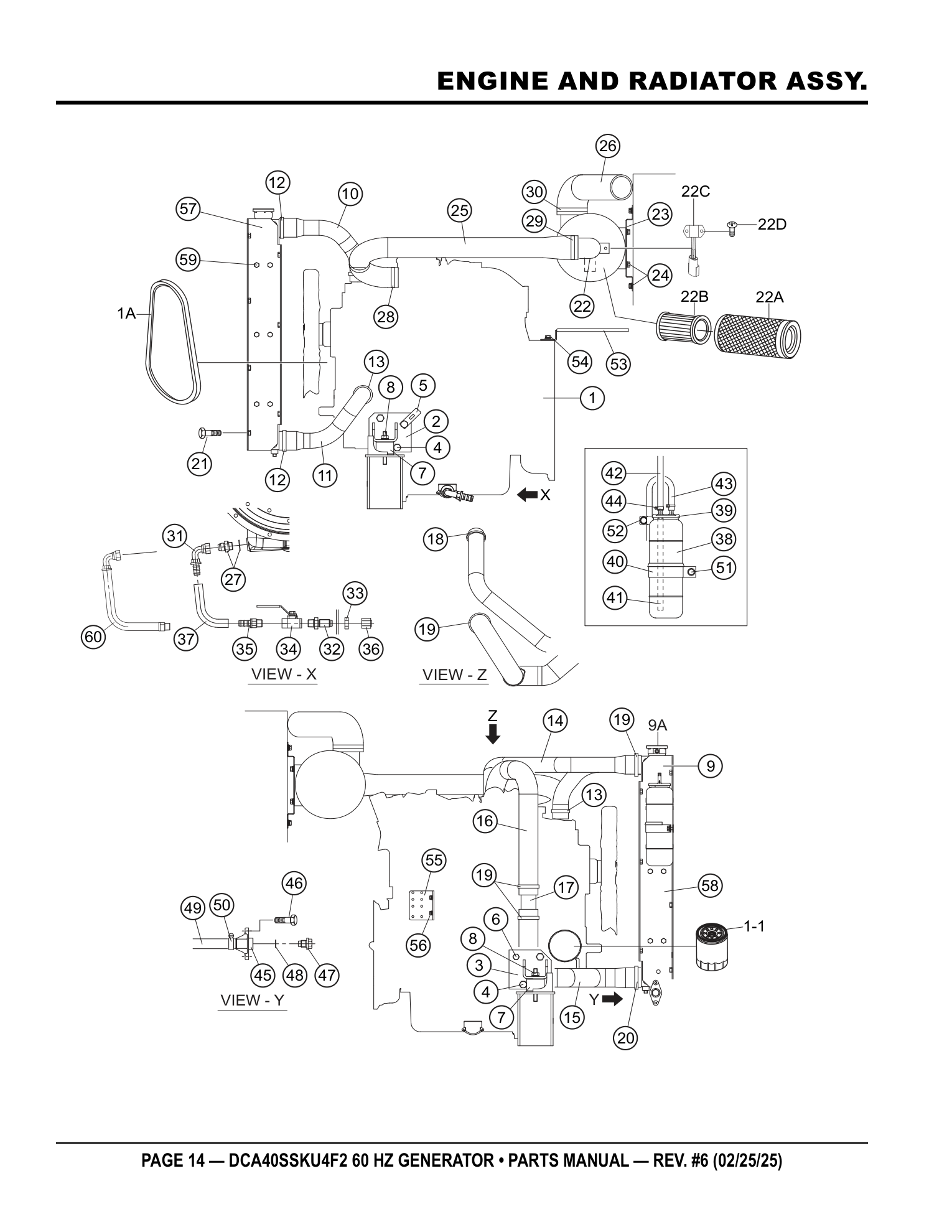 Multiquip DCA40SSKU4F2 Generator ENGINE AND RADIATOR ASSY. parts diagram