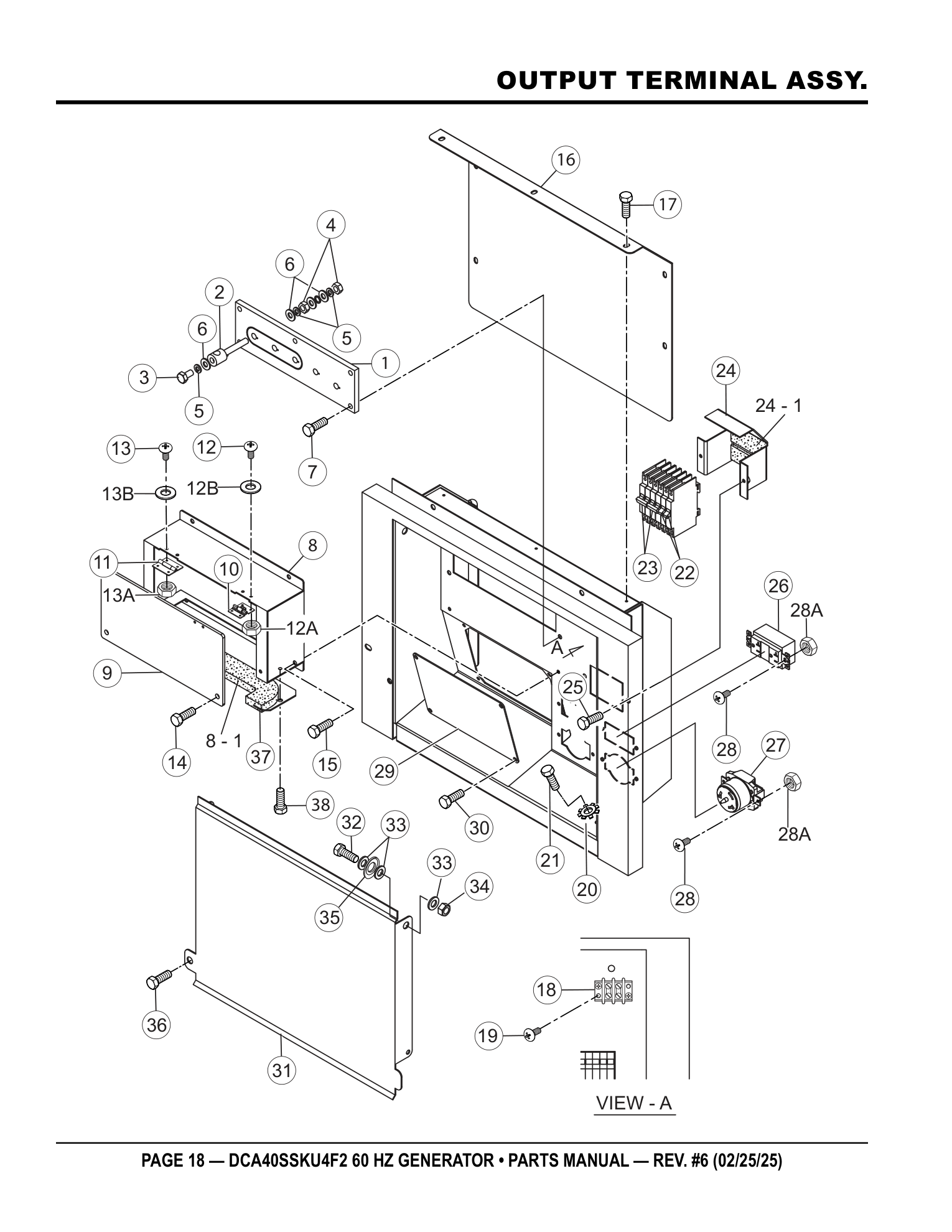 Multiquip DCA40SSKU4F2 Generator OUTPUT TERMINAL ASSY. parts diagram