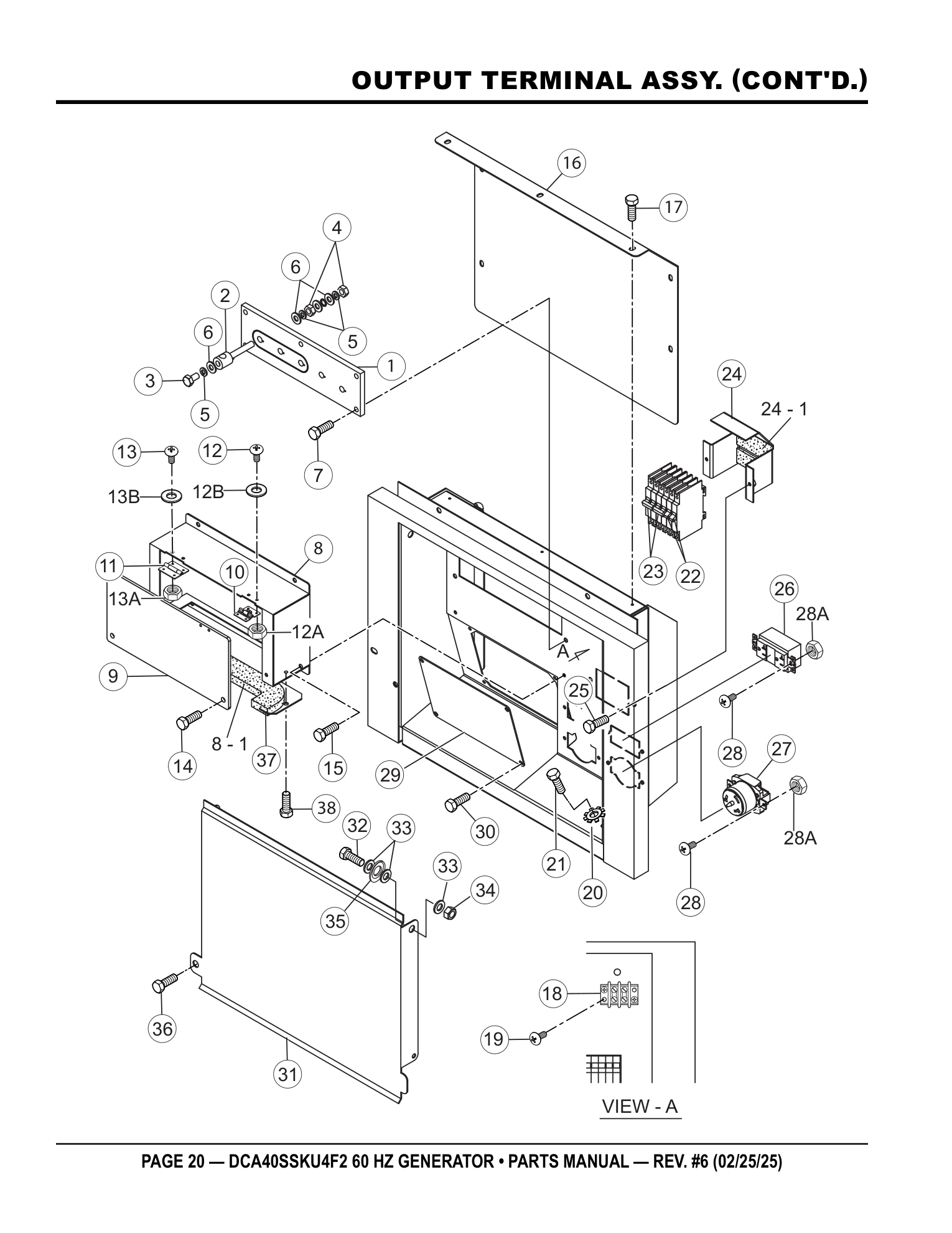 Multiquip DCA40SSKU4F2 Generator OUTPUT TERMINAL ASSY. (CONT'D.) parts diagram