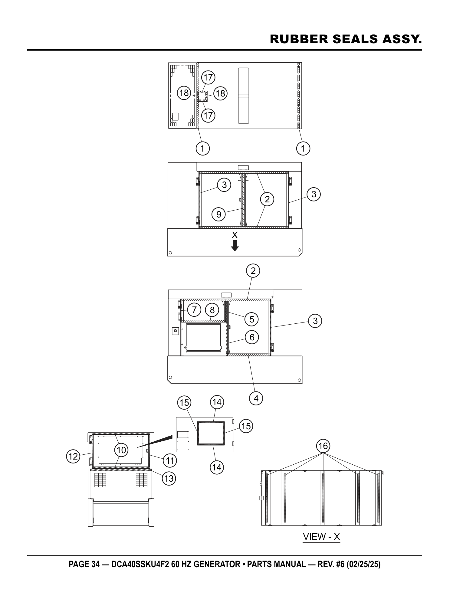 Multiquip DCA40SSKU4F2 Generator RUBBER SEALS ASSY. parts diagram