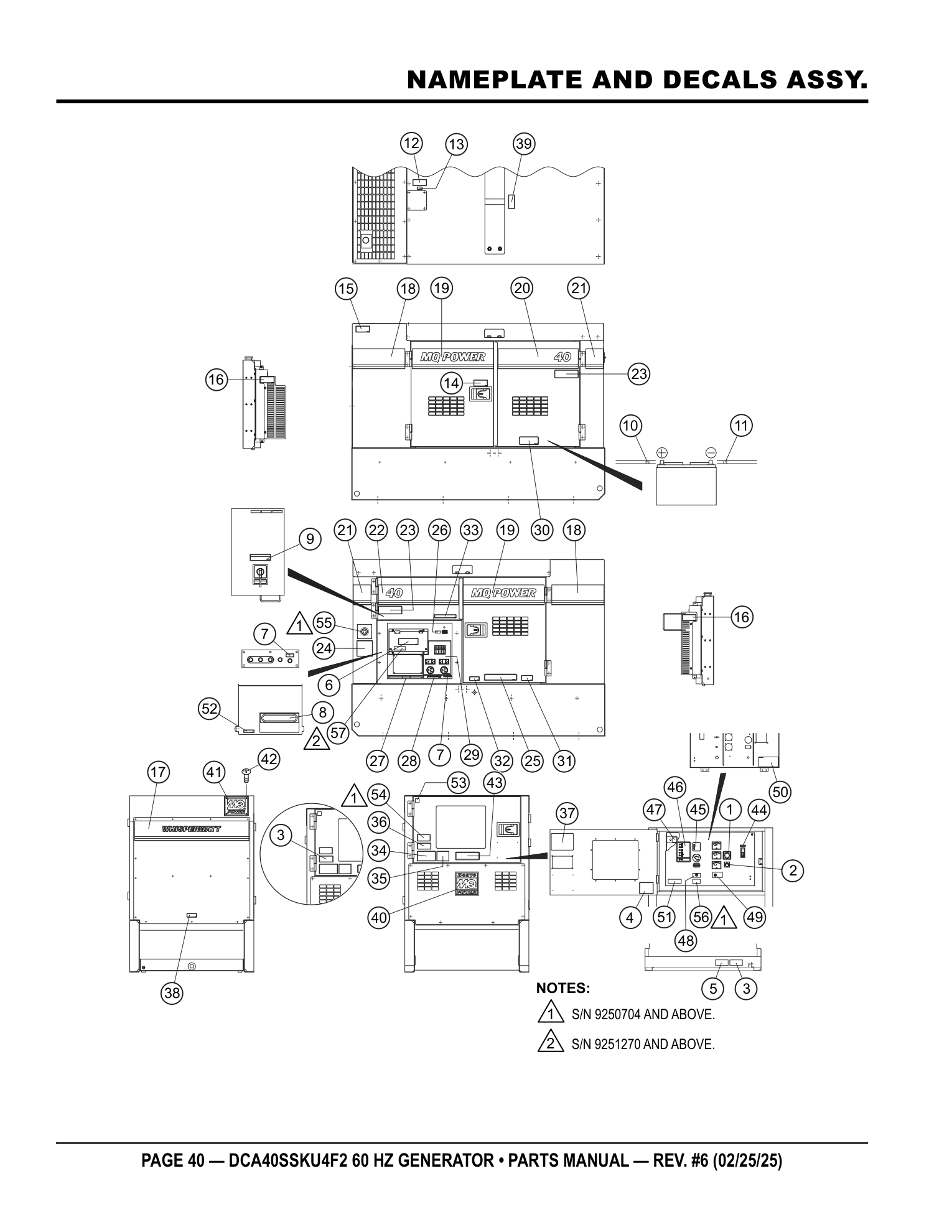 Multiquip DCA40SSKU4F2 Generator NAMEPLATE AND DECALS ASSY. parts diagram