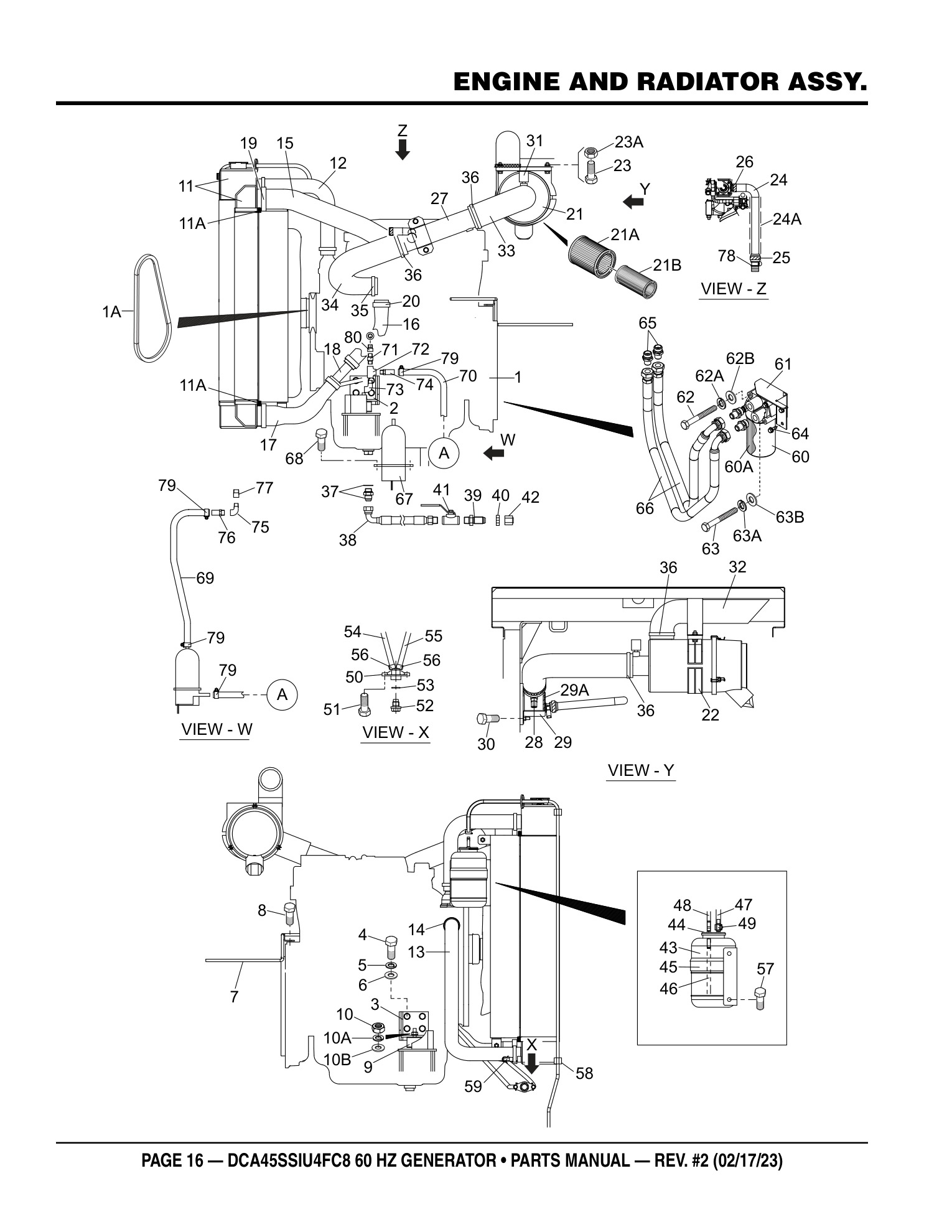 Multiquip DCA45SSIU4FC8 Generator ENGINE AND RADIATOR ASSY. parts diagram
