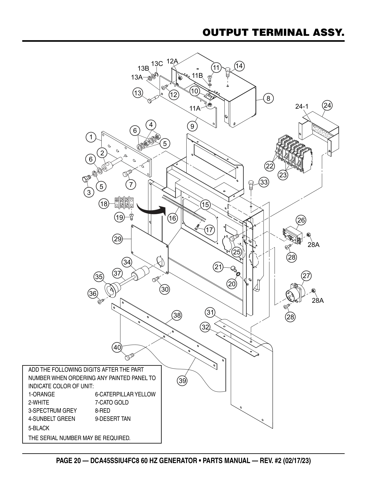 Multiquip DCA45SSIU4FC8 Generator OUTPUT TERMINAL ASSY. parts diagram