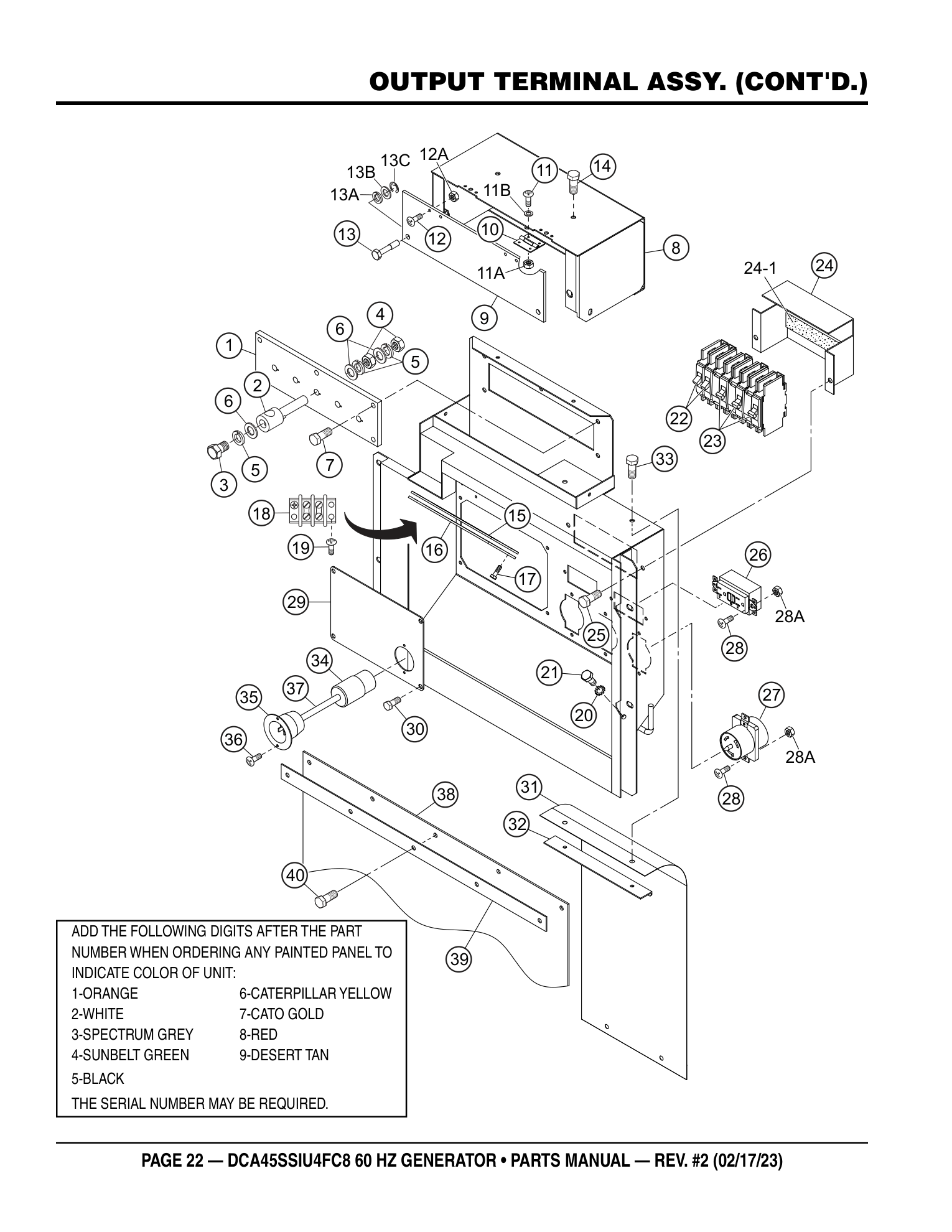 Multiquip DCA45SSIU4FC8 Generator OUTPUT TERMINAL ASSY. (CONT'D.) parts diagram