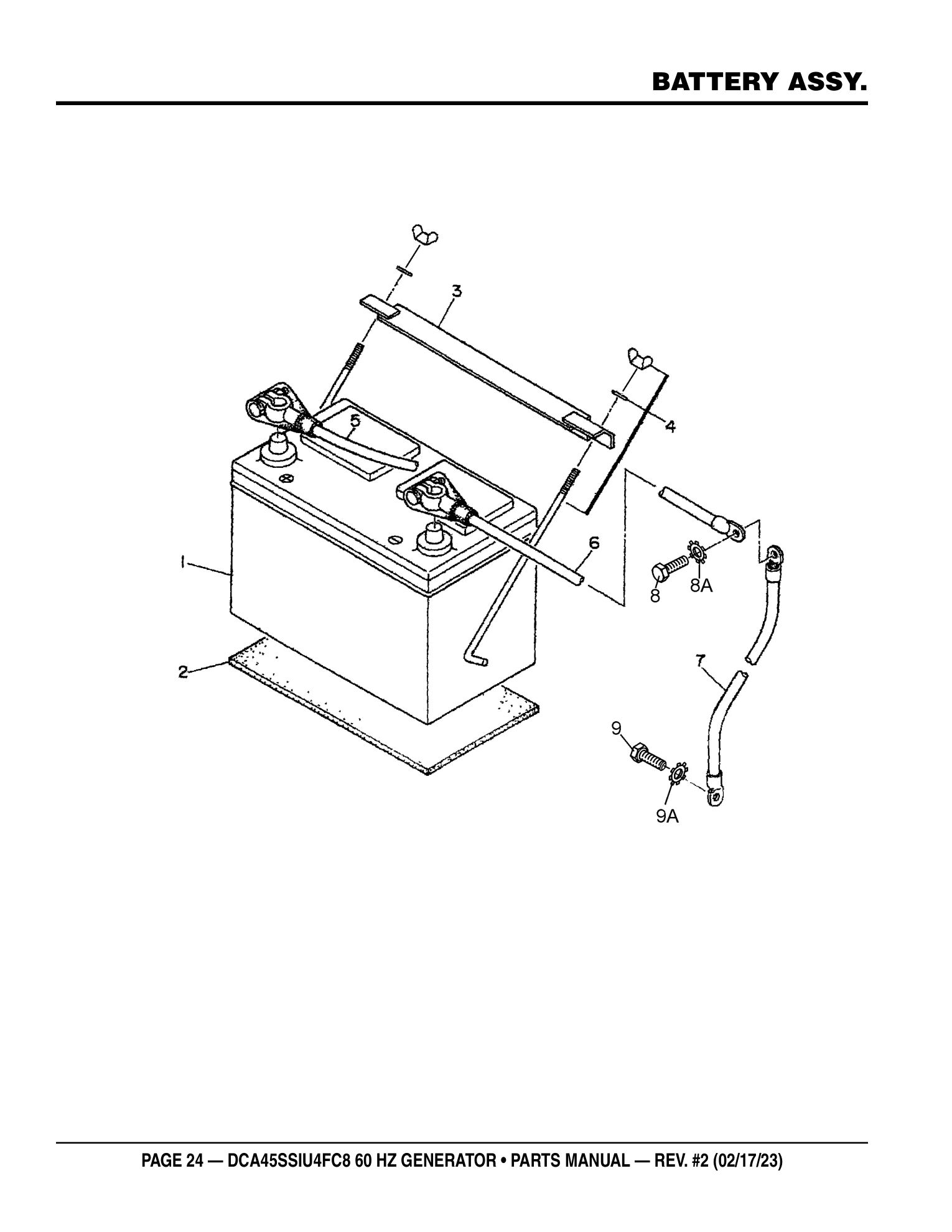 Multiquip DCA45SSIU4FC8 Generator BATTERY ASSY. parts diagram