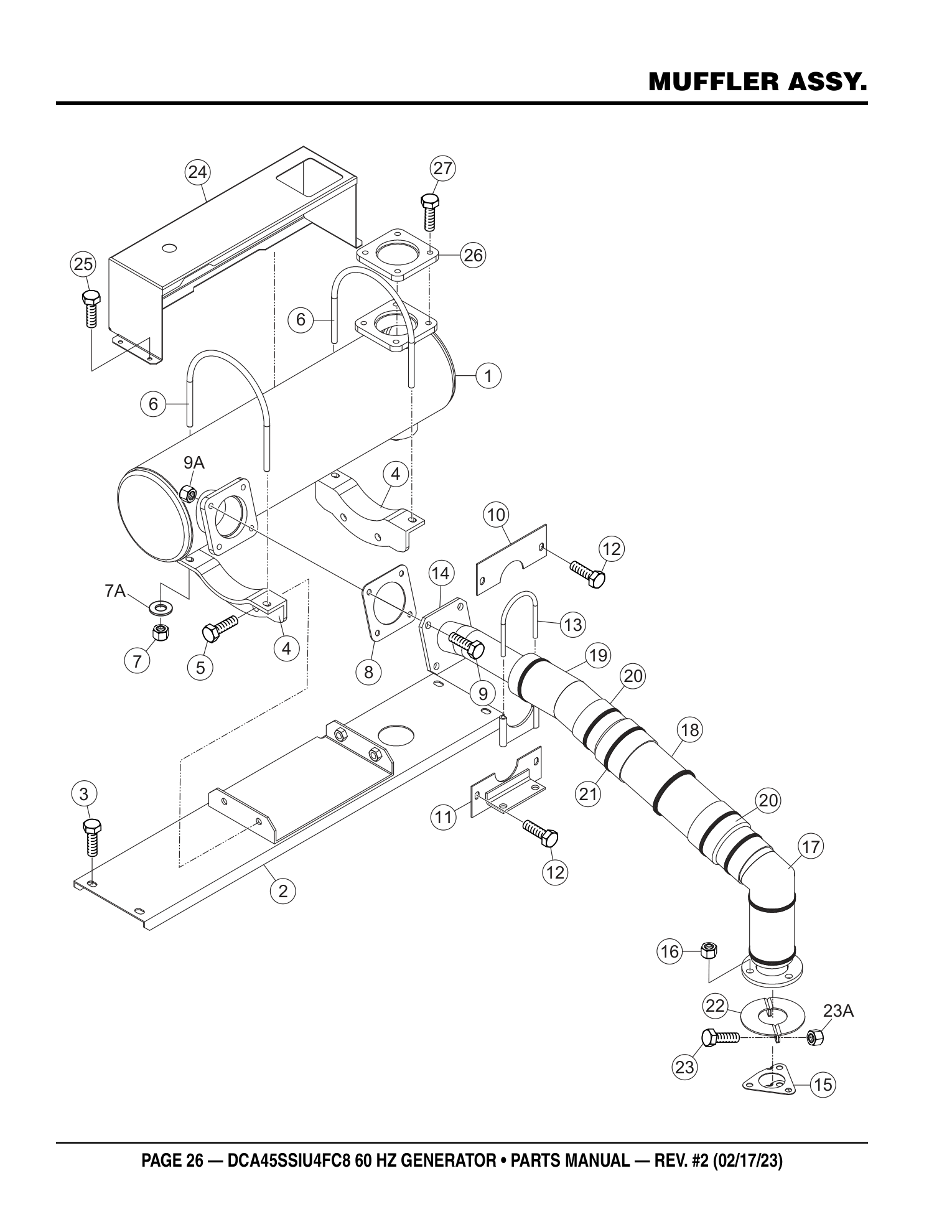Multiquip DCA45SSIU4FC8 Generator MUFFLER ASSY. parts diagram