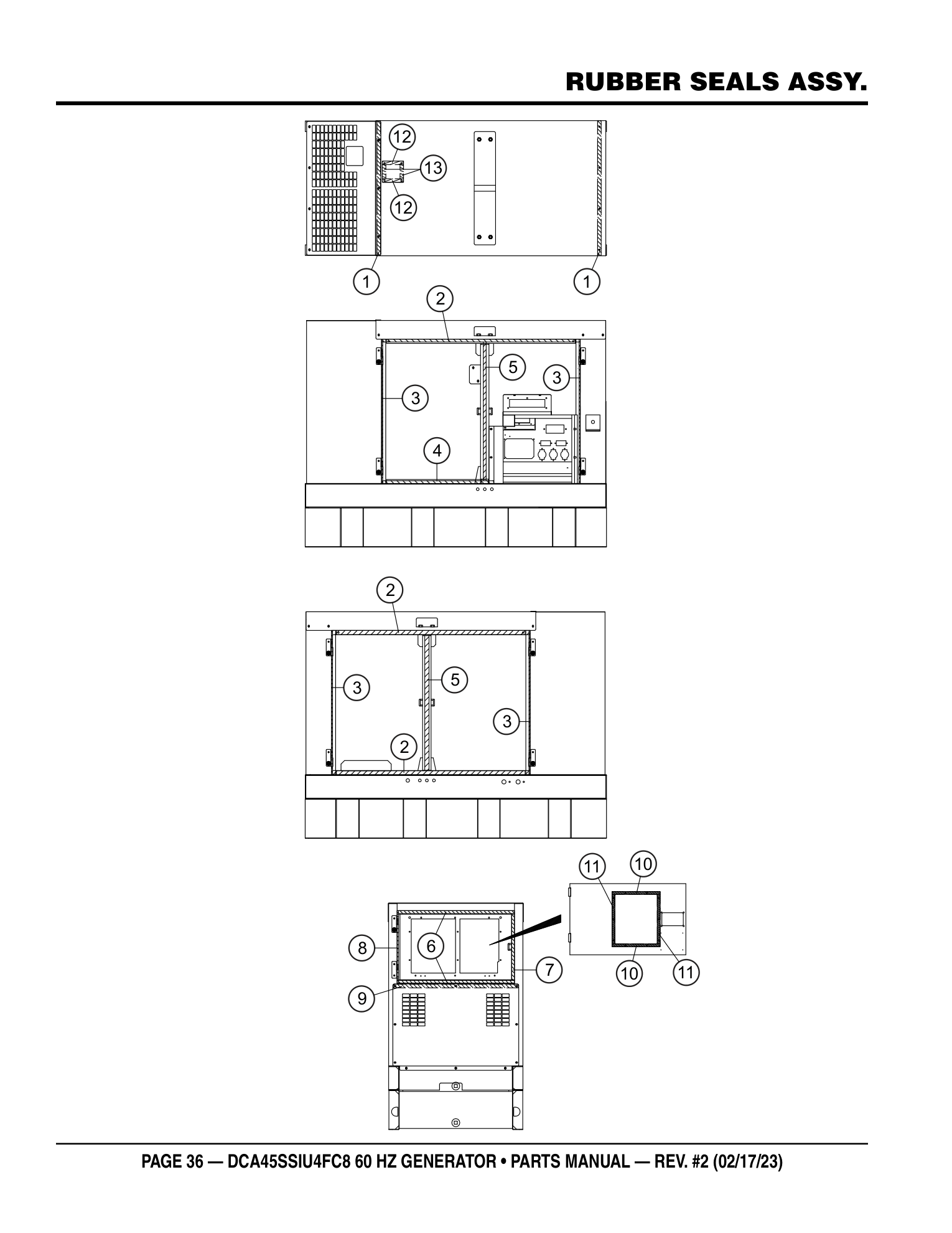 Multiquip DCA45SSIU4FC8 Generator RUBBER SEALS ASSY. parts diagram