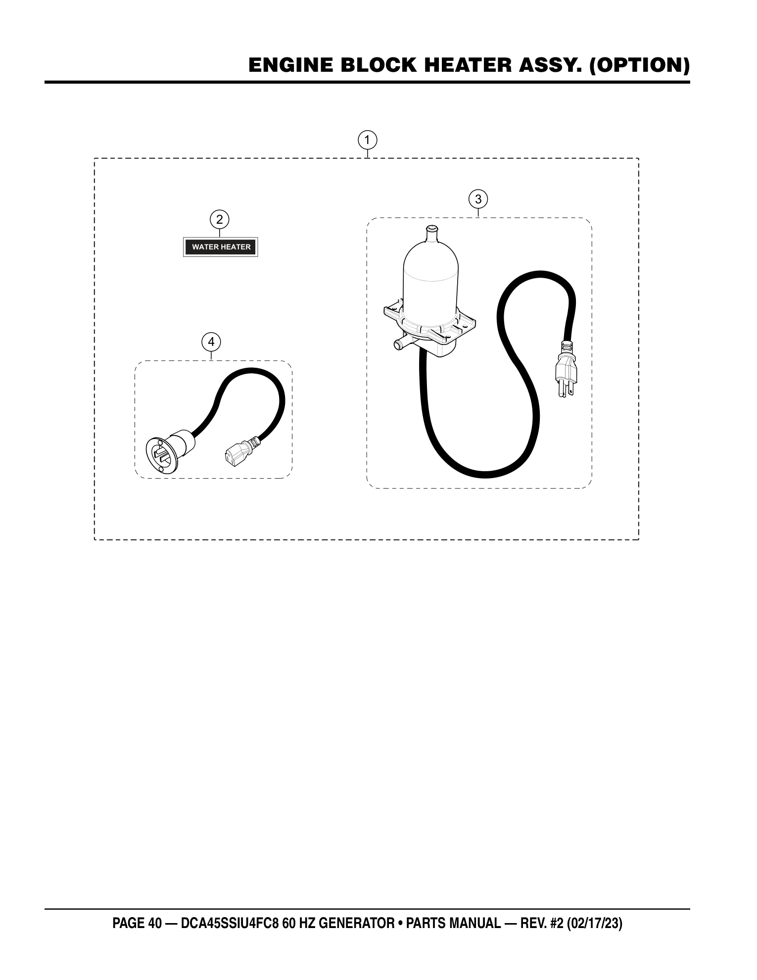 Multiquip DCA45SSIU4FC8 Generator ENGINE BLOCK HEATER ASSY. (OPTION) parts diagram