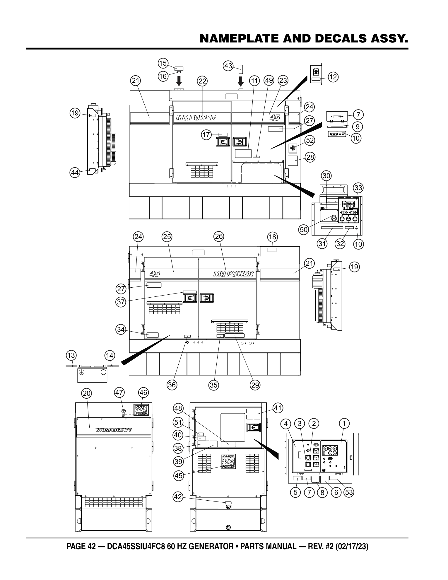 Multiquip DCA45SSIU4FC8 Generator NAMEPLATE AND DECALS ASSY. parts diagram