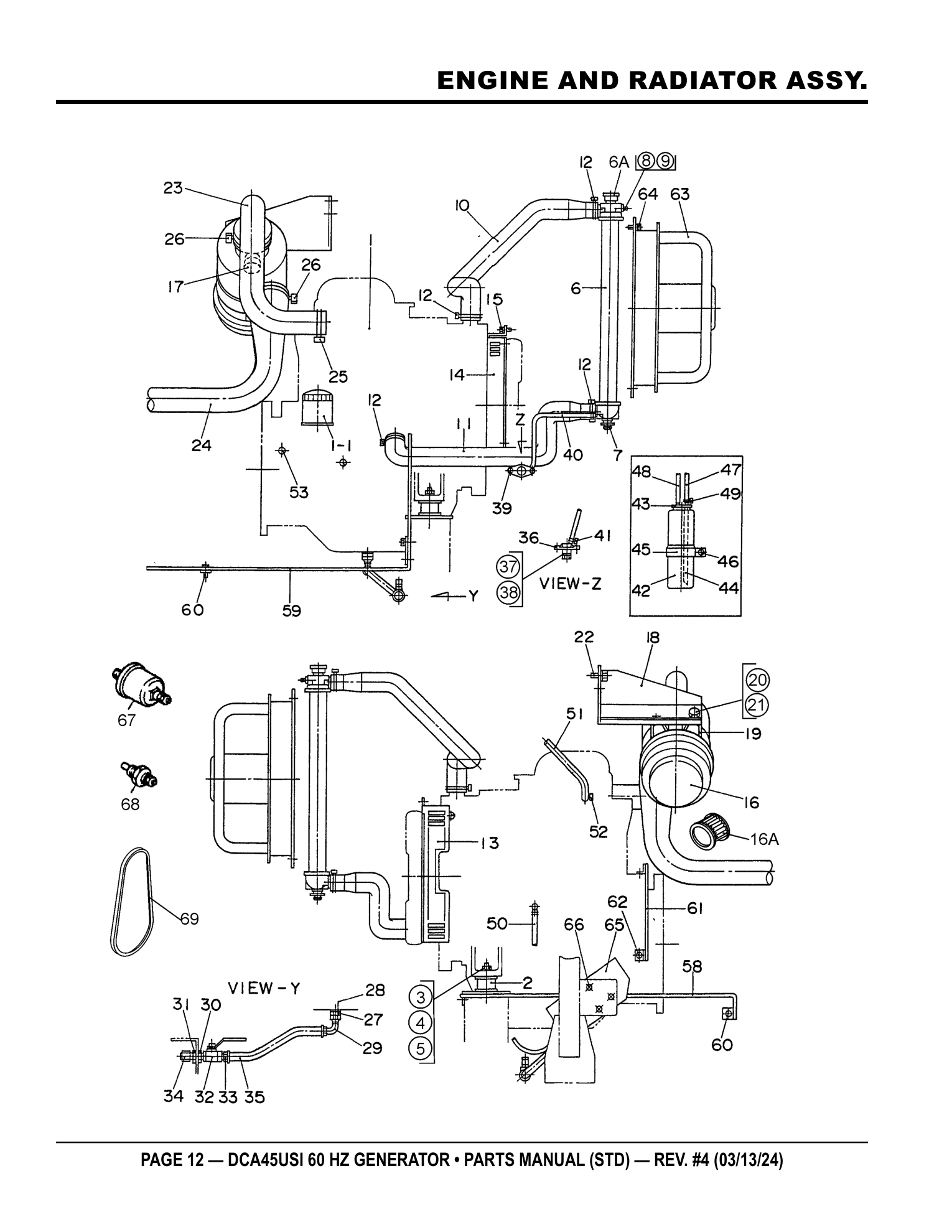 Multiquip DCA45USI Generator ENGINE AND RADIATOR ASSY. parts diagram