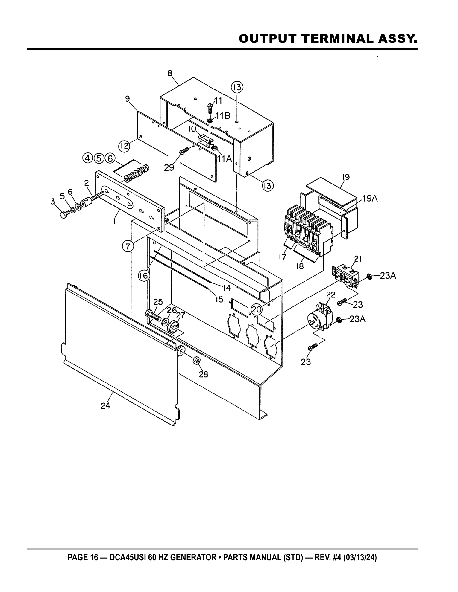 Multiquip DCA45USI Generator OUTPUT TERMINAL ASSY. parts diagram