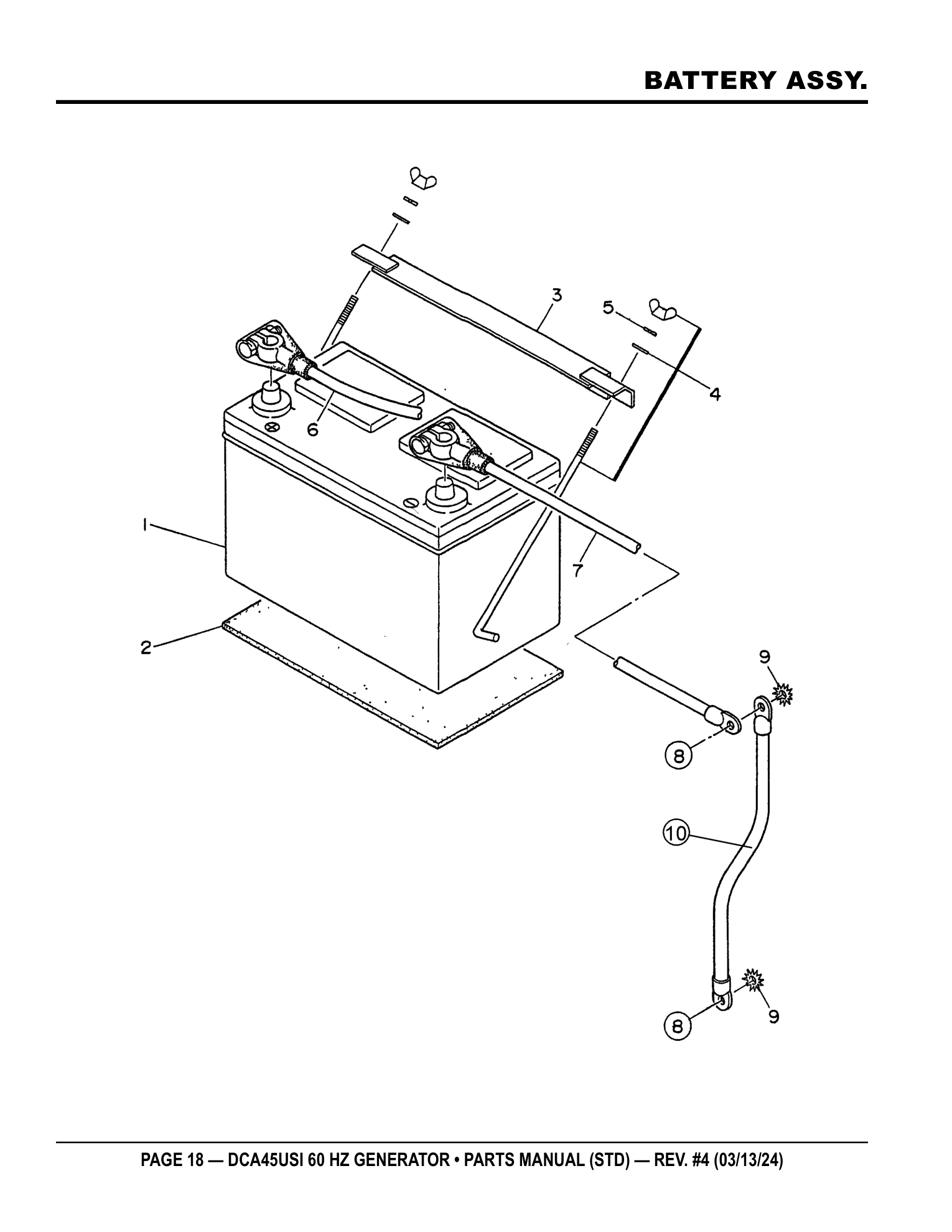 Multiquip DCA45USI Generator BATTERY ASSY. parts diagram