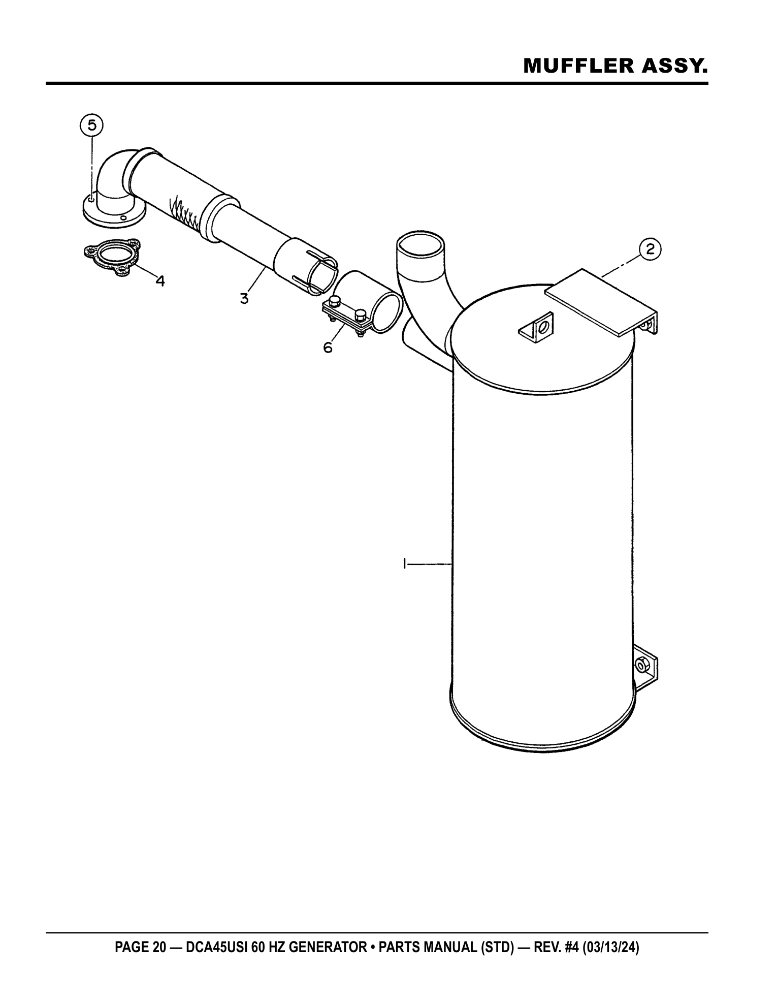 Multiquip DCA45USI Generator MUFFLER ASSY. parts diagram