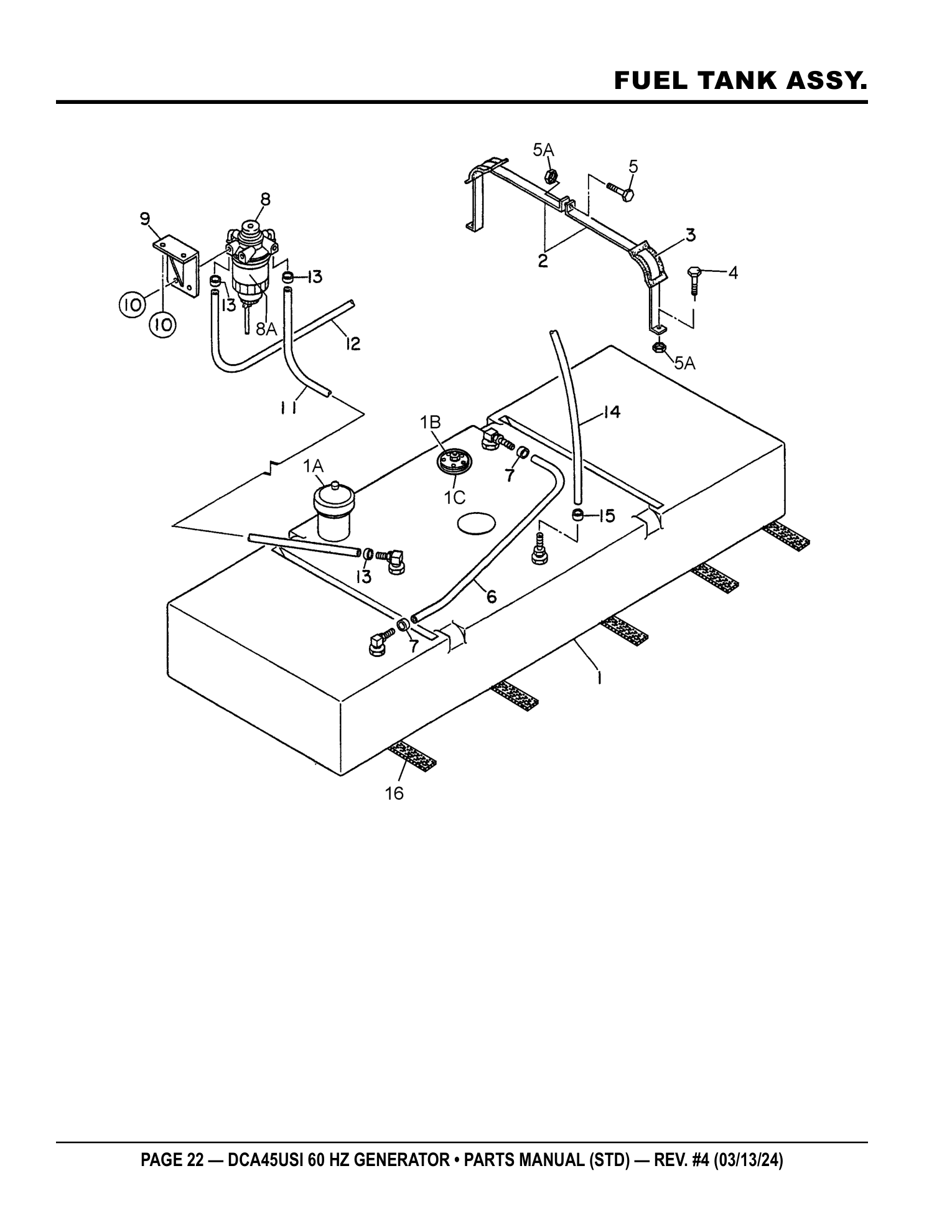 Multiquip DCA45USI Generator FUEL TANK ASSY. parts diagram