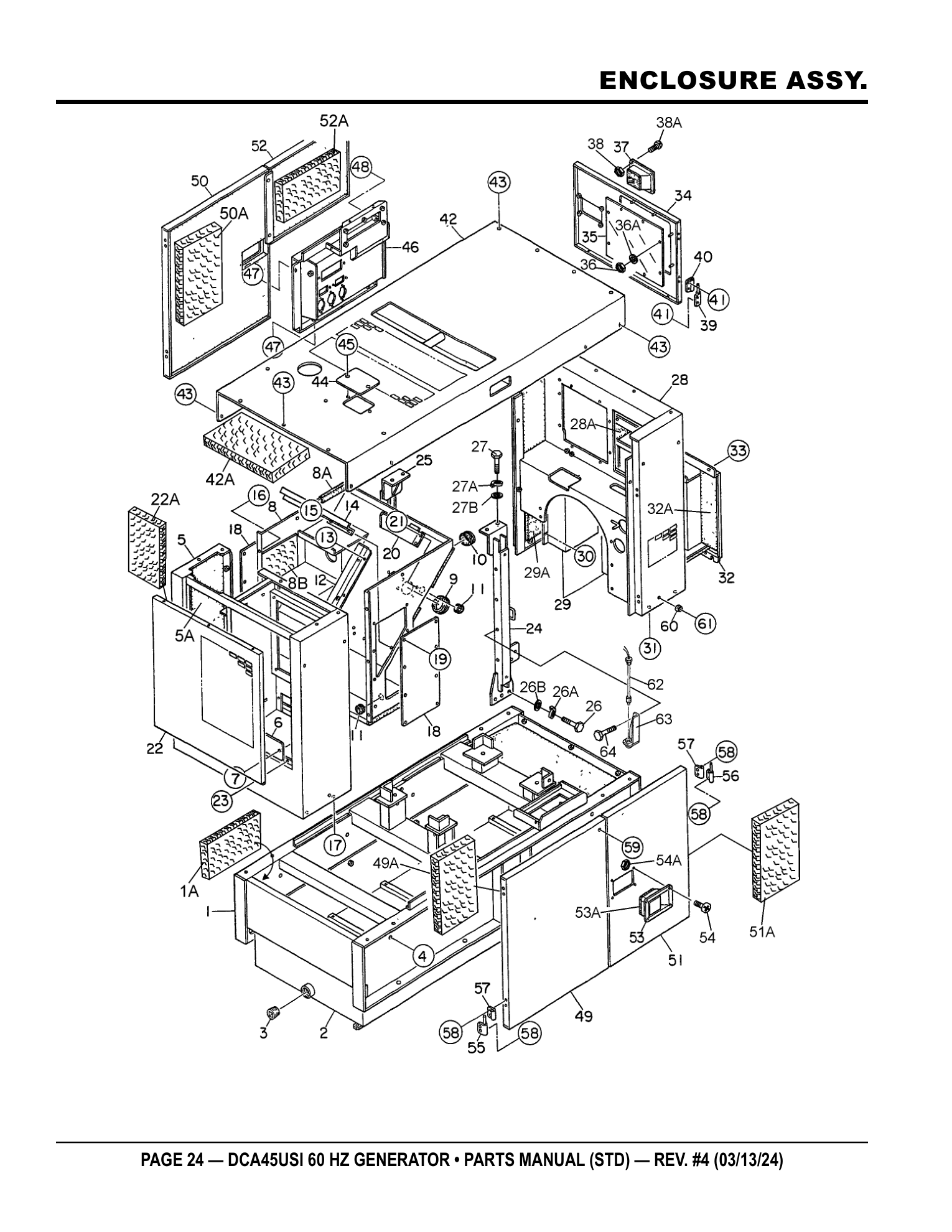 Multiquip DCA45USI Generator ENCLOSURE ASSY. parts diagram