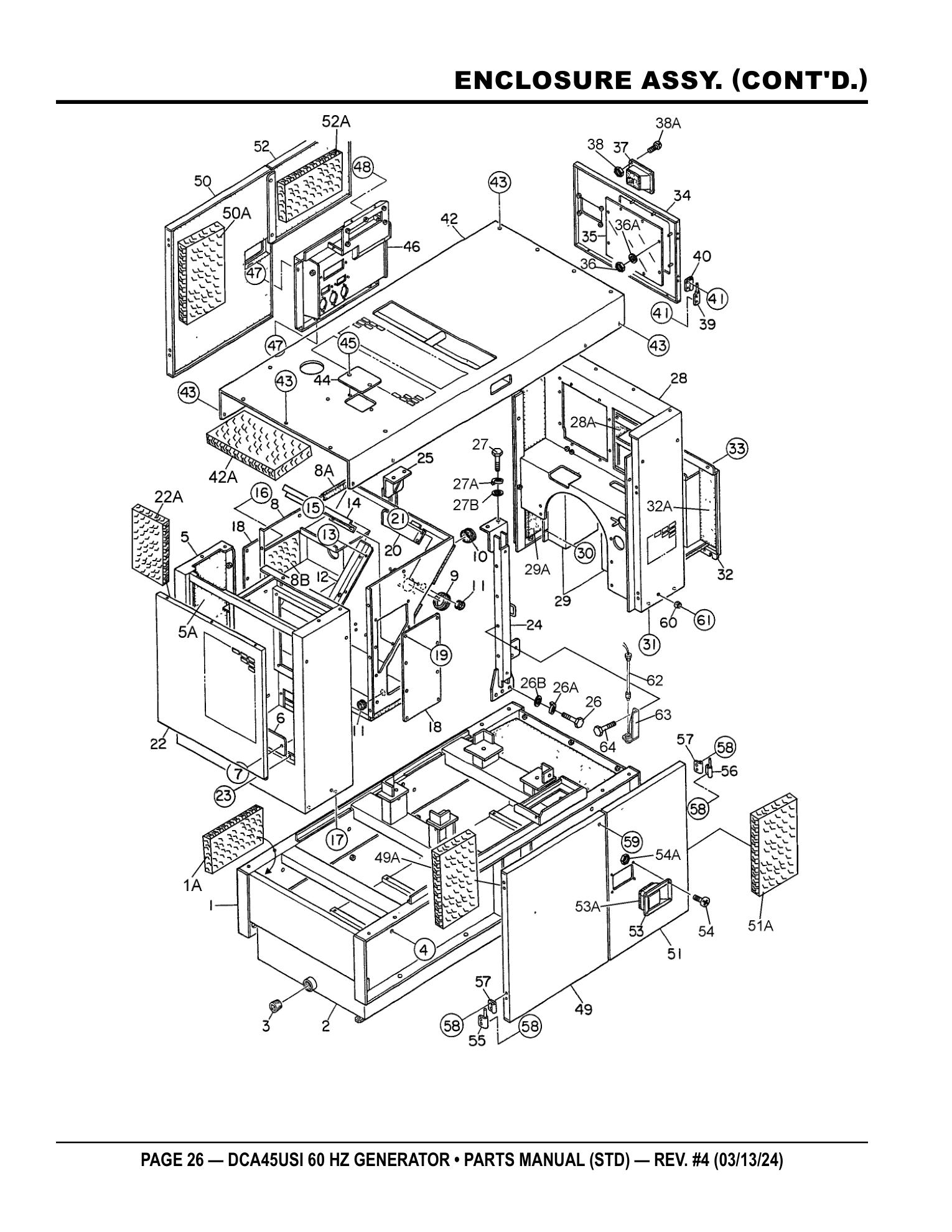 Multiquip DCA45USI Generator ENCLOSURE ASSY. (CONT'D.) parts diagram