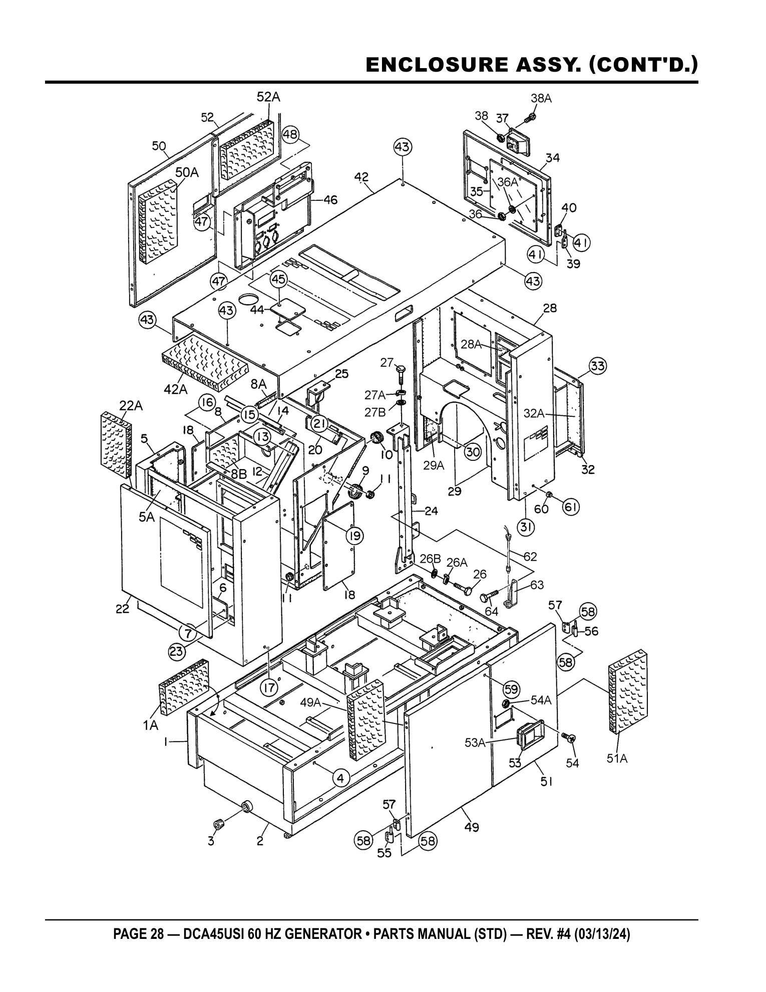 Multiquip DCA45USI Generator ENCLOSURE ASSY. (CONT'D.) parts diagram