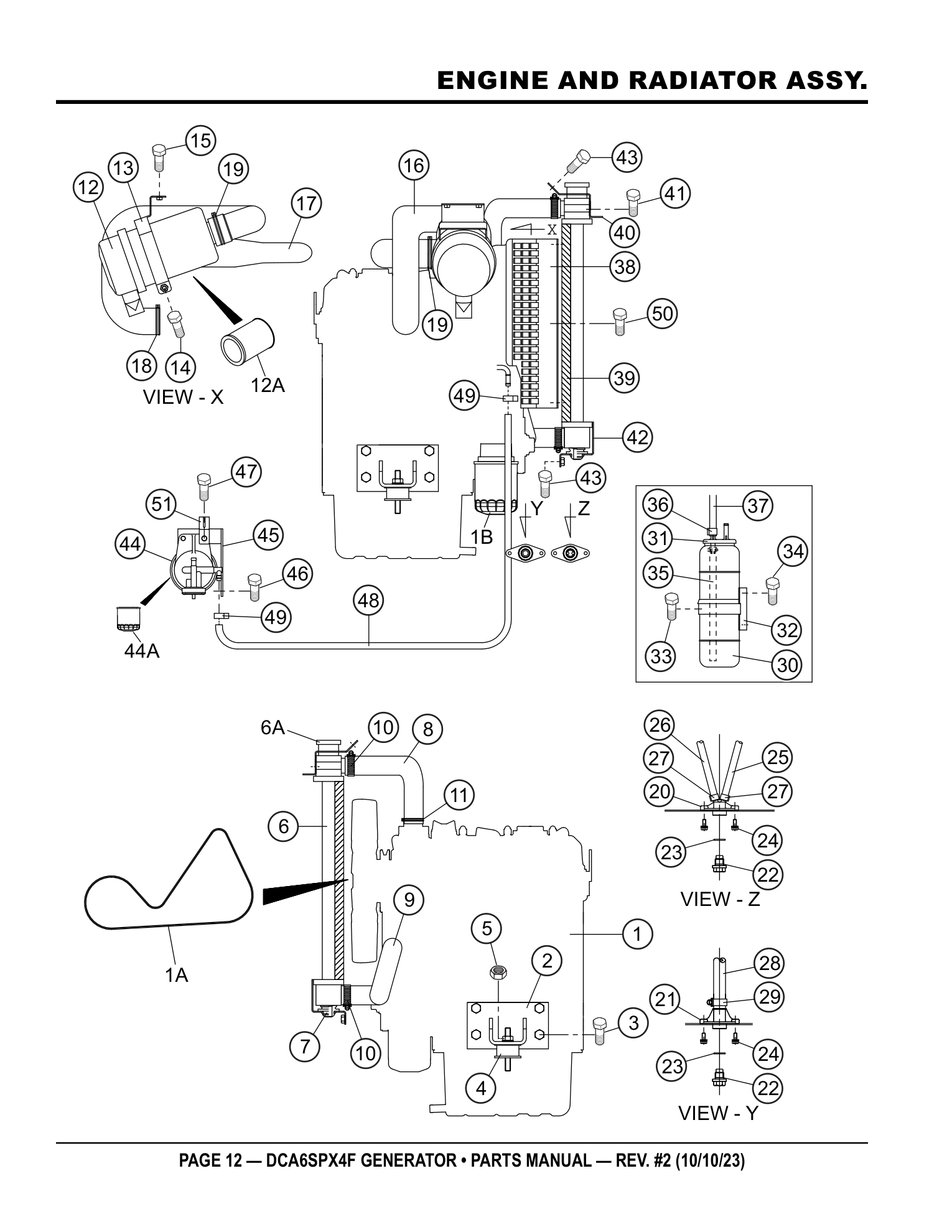 Multiquip DCA6SPX4F Generator ENGINE AND RADIATOR ASSY. parts diagram