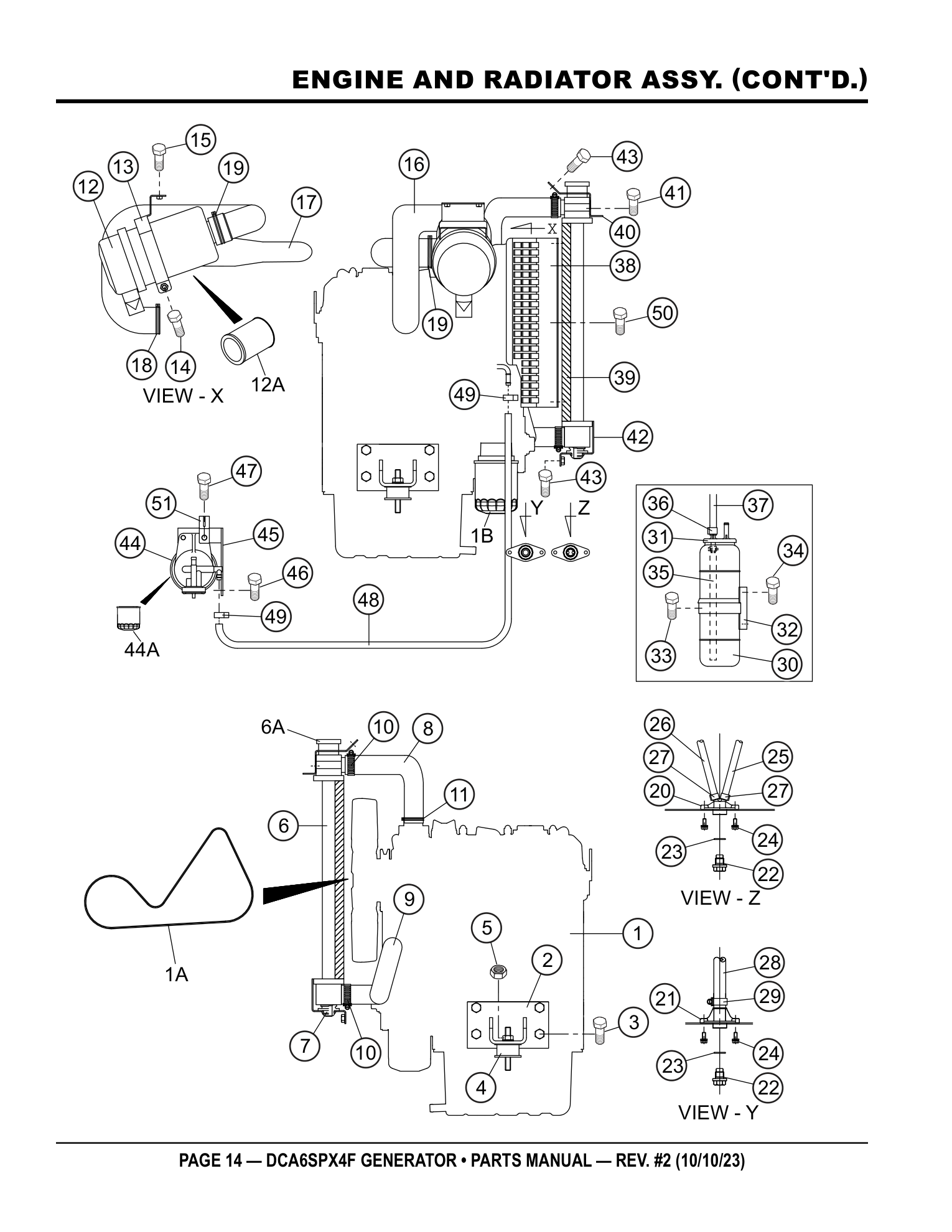 Multiquip DCA6SPX4F Generator ENGINE AND RADIATOR ASSY. (CONT'D.) parts diagram