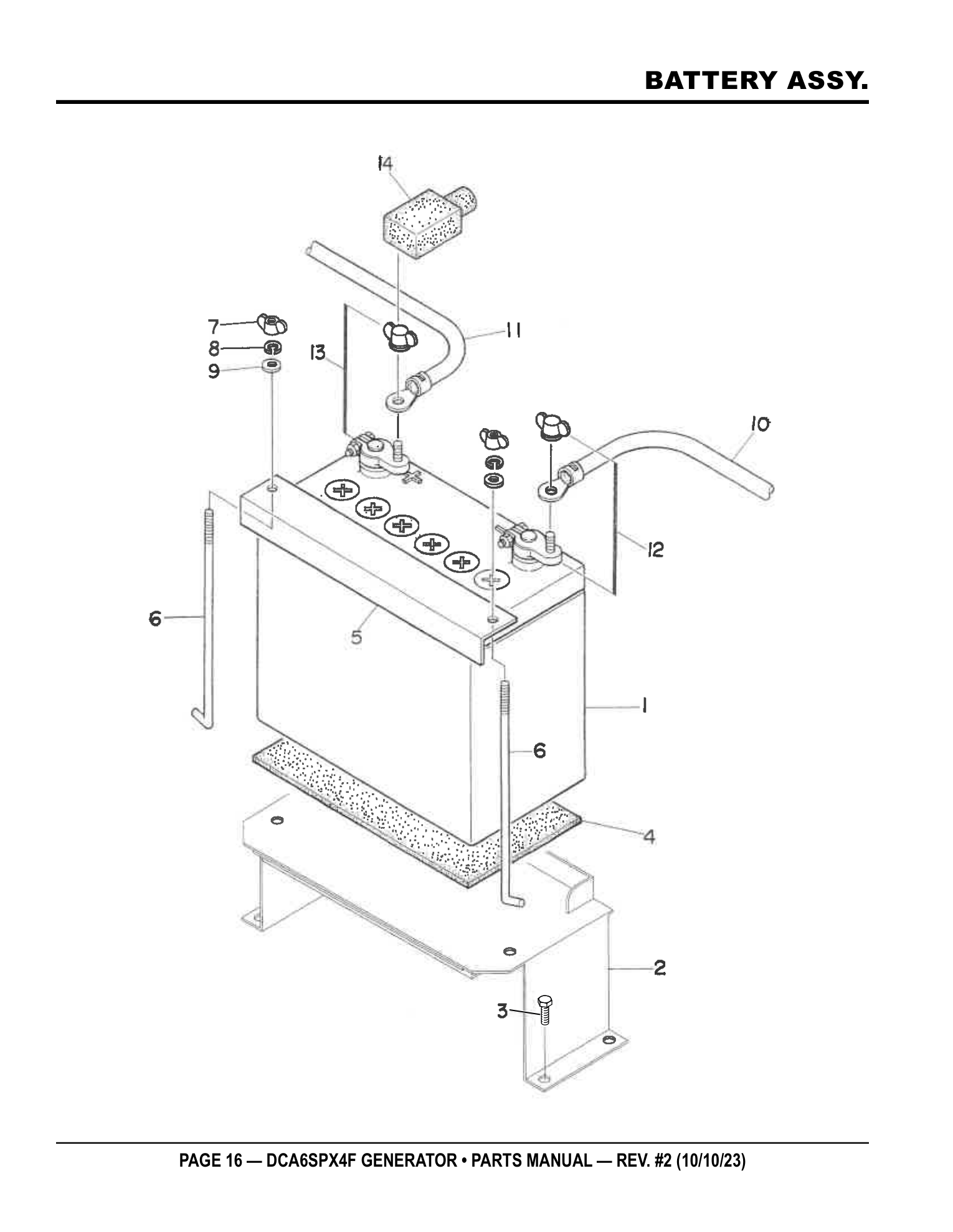 Multiquip DCA6SPX4F Generator BATTERY ASSY. parts diagram