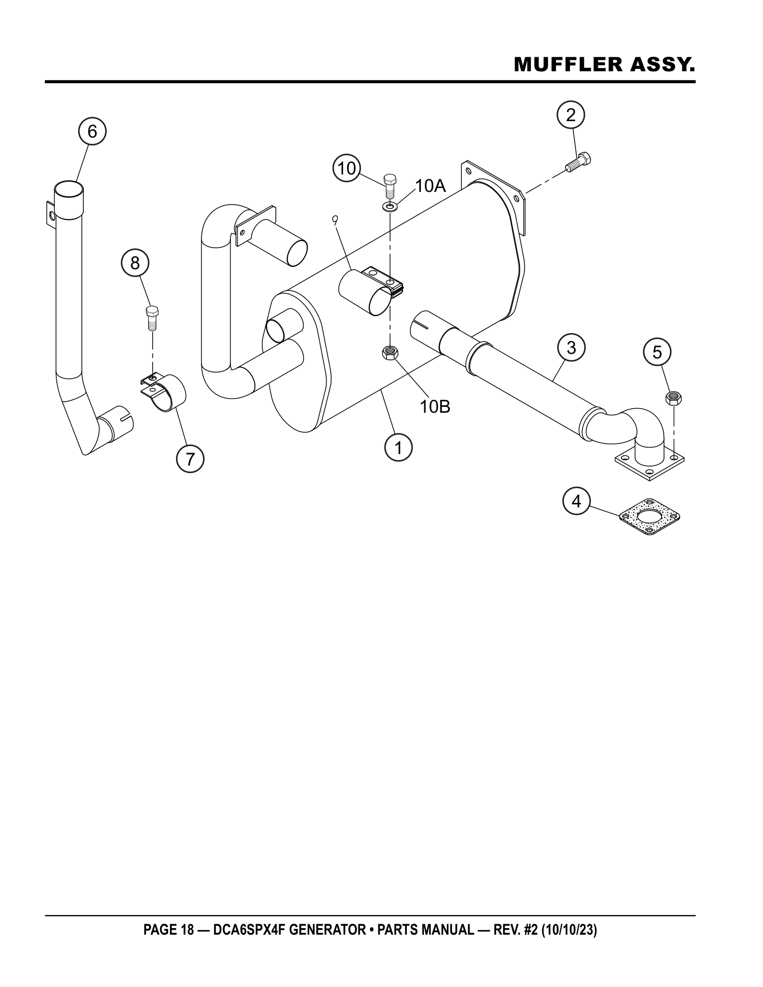 Multiquip DCA6SPX4F Generator MUFFLER ASSY. parts diagram