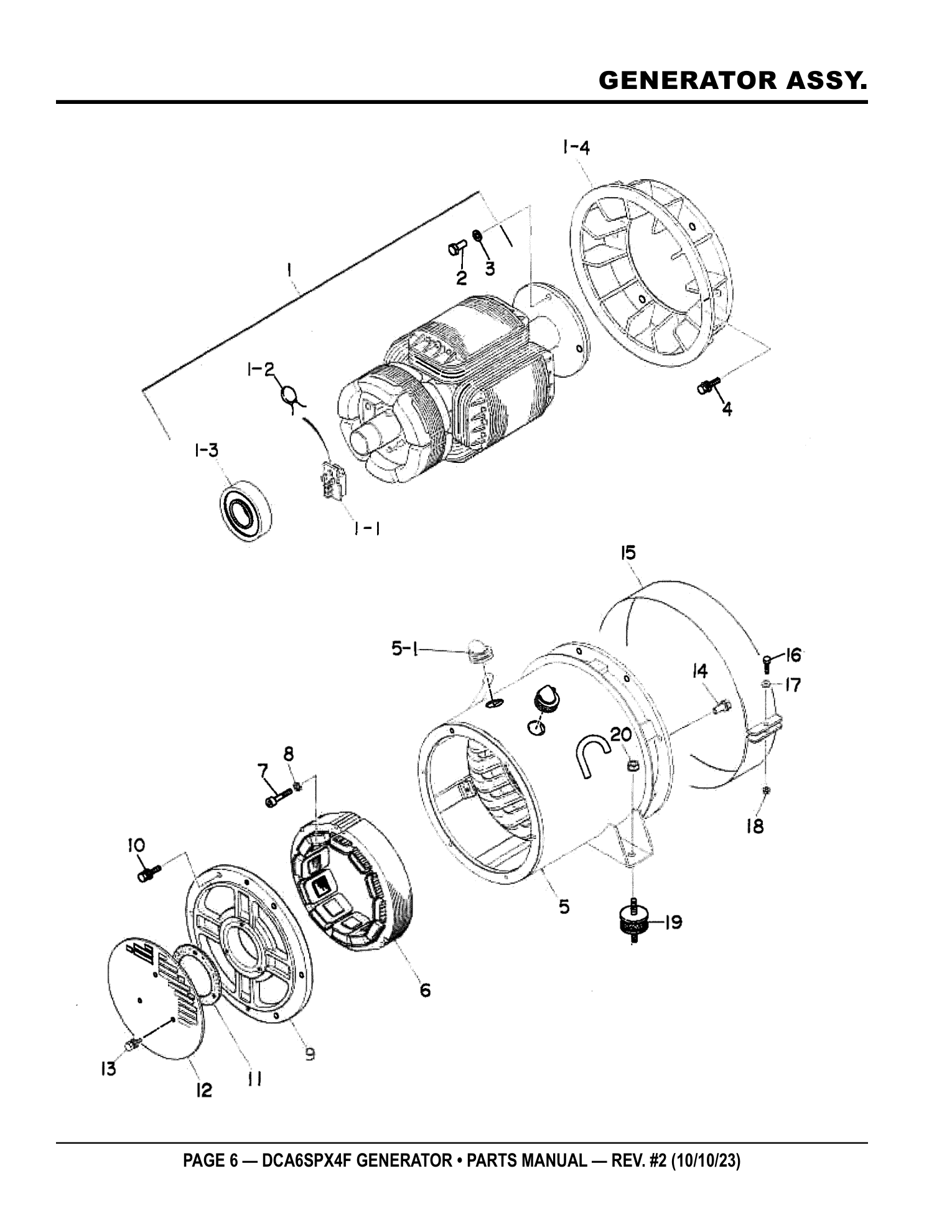Multiquip DCA6SPX4F Generator GENERATOR ASSY. parts diagram