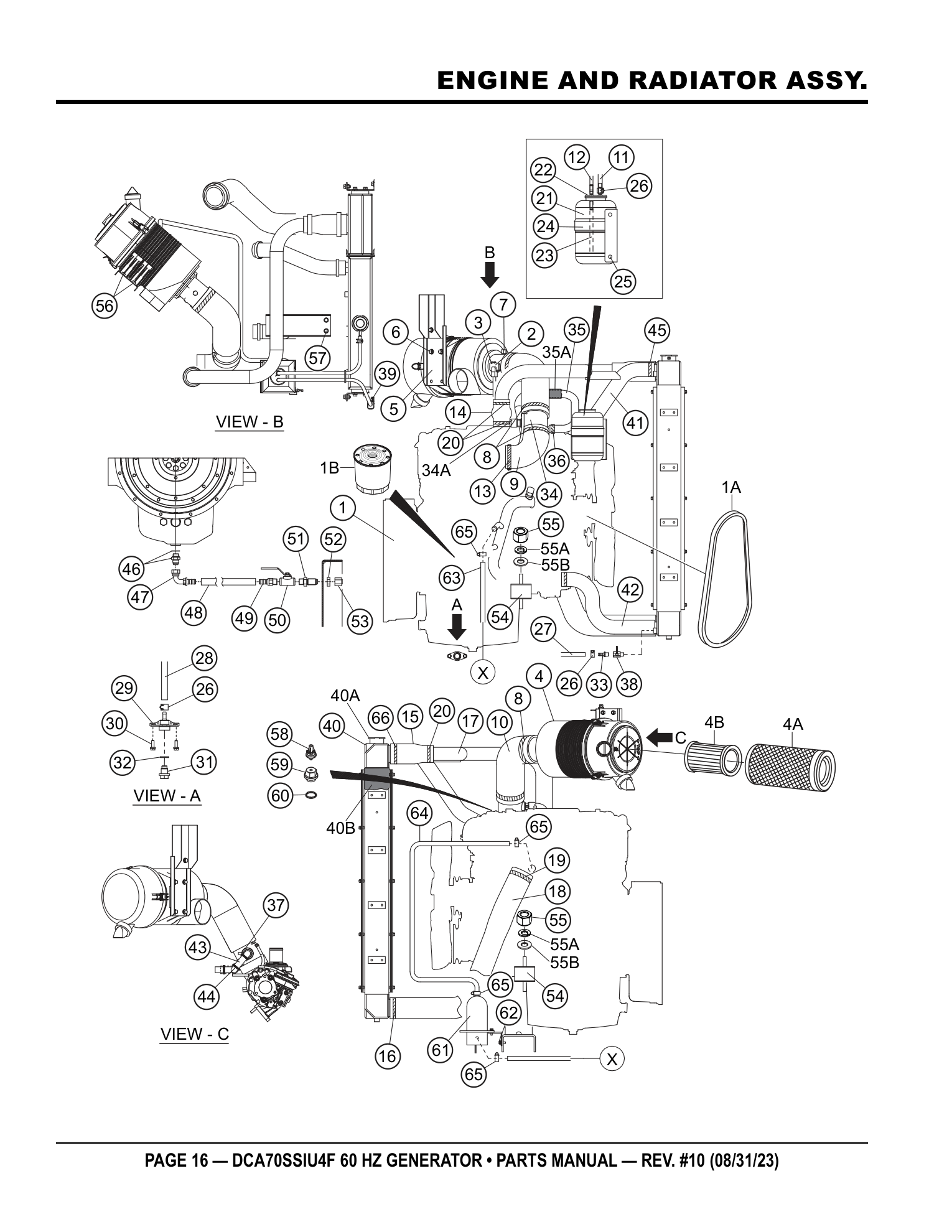 Multiquip DCA70SSIU4F Generator ENGINE AND RADIATOR ASSY. parts diagram